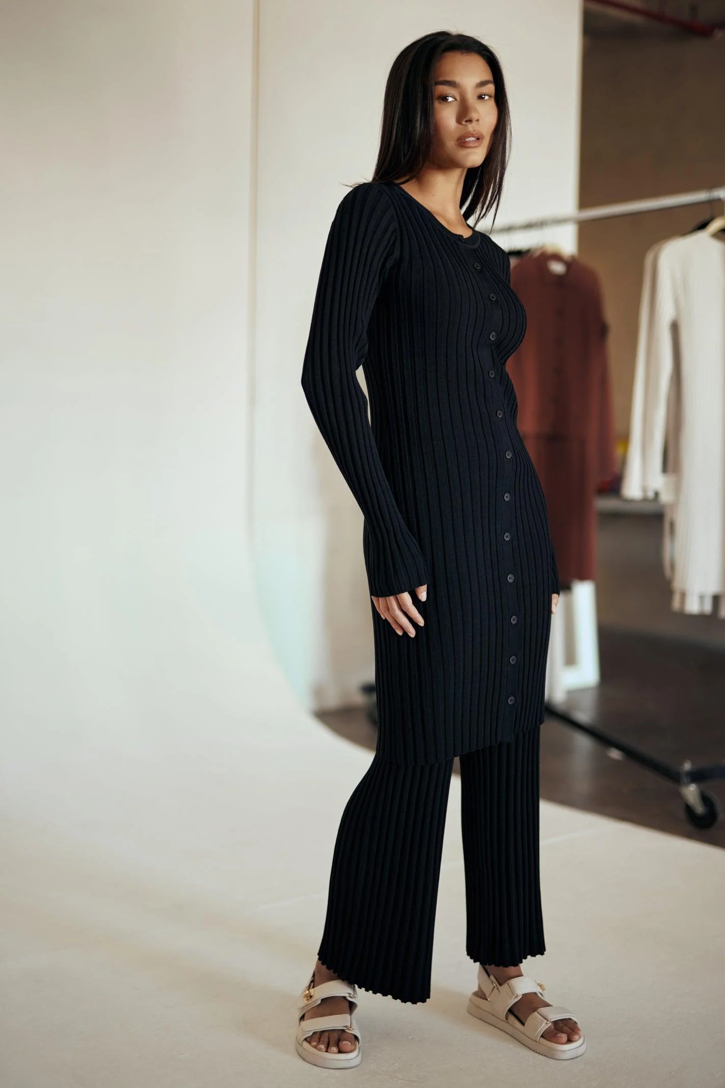 Luna Ribbed Knit Wide Leg Pant - Image 8