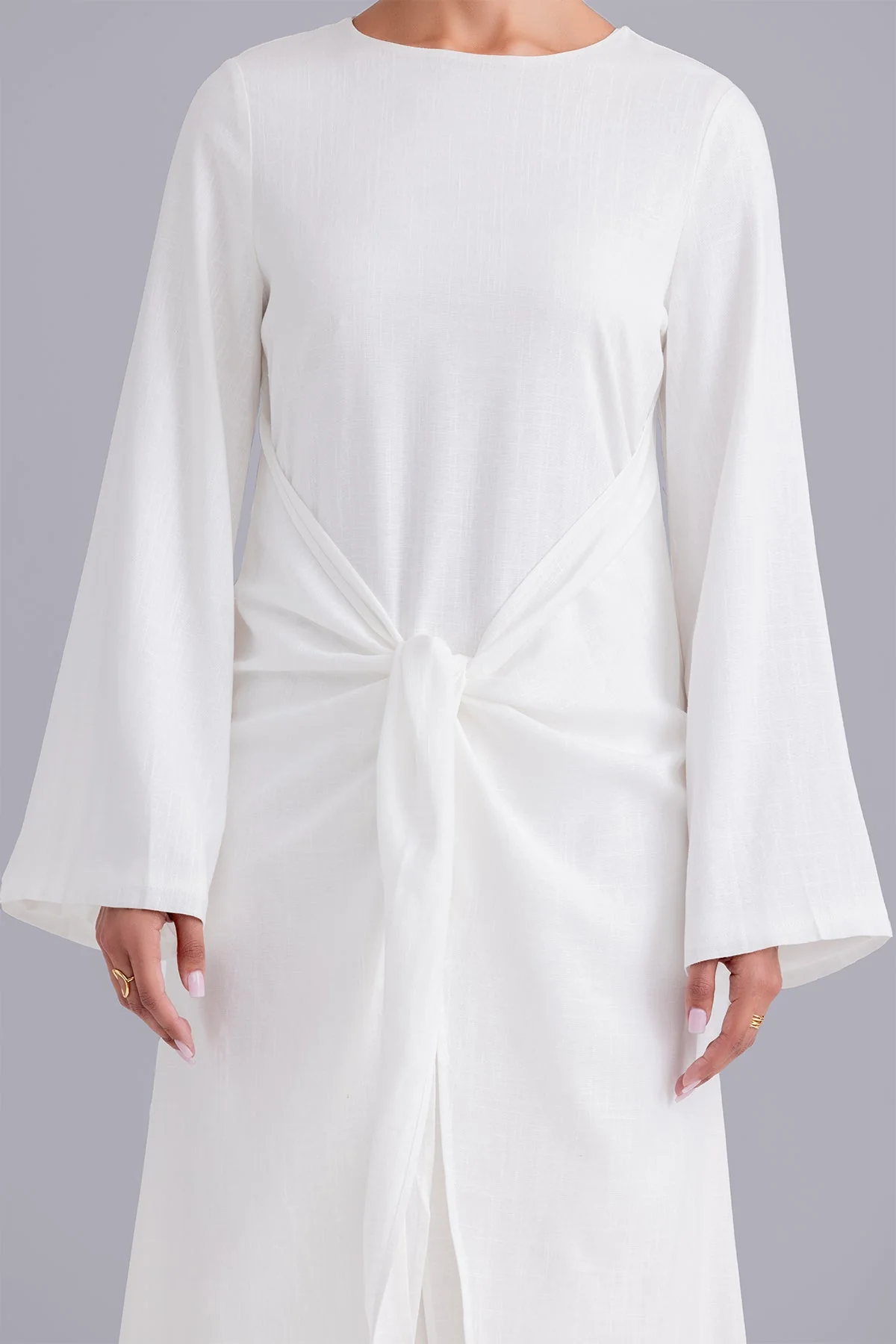 Maryam Tie Waist Linen Maxi Dress - Off White - Image 3