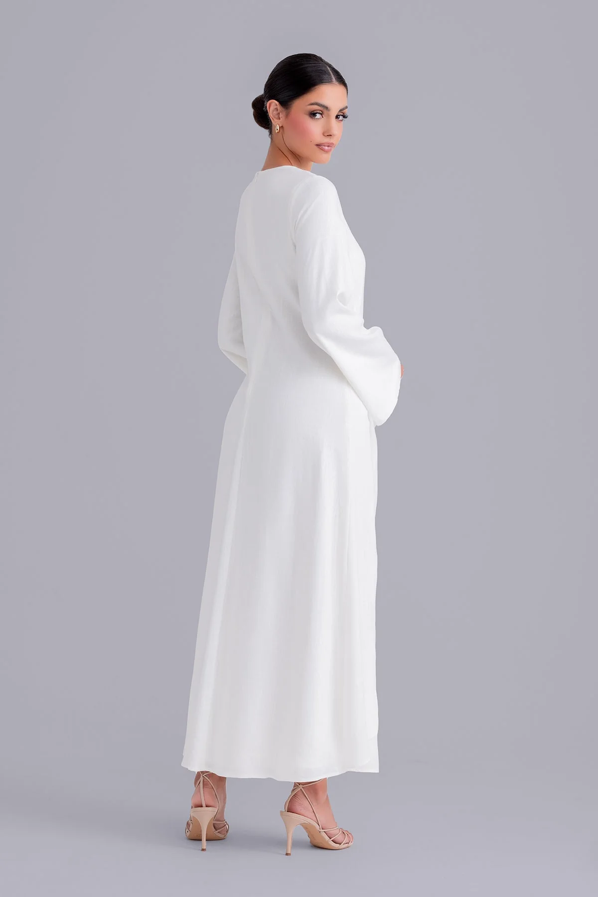 Maryam Tie Waist Linen Maxi Dress - Off White - Image 5