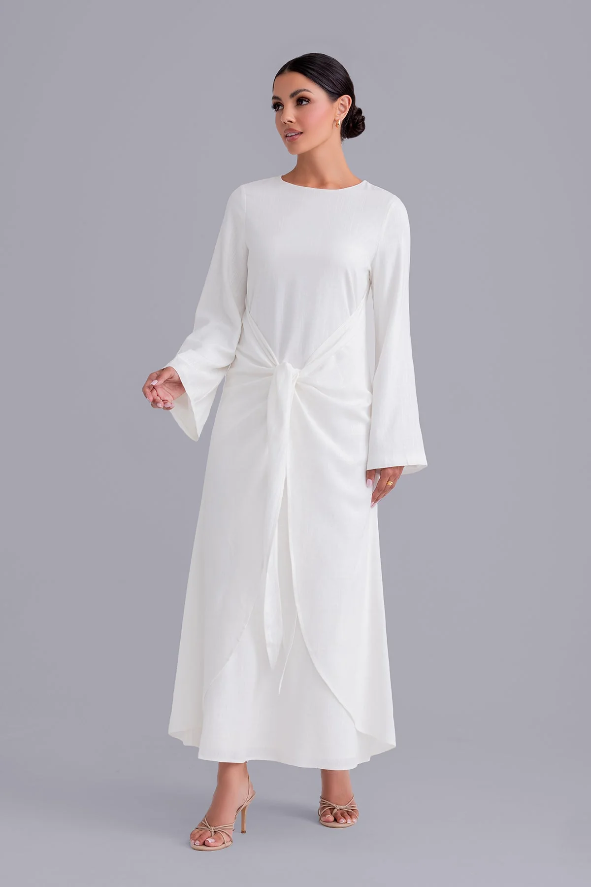 Maryam Tie Waist Linen Maxi Dress - Off White - Image 6