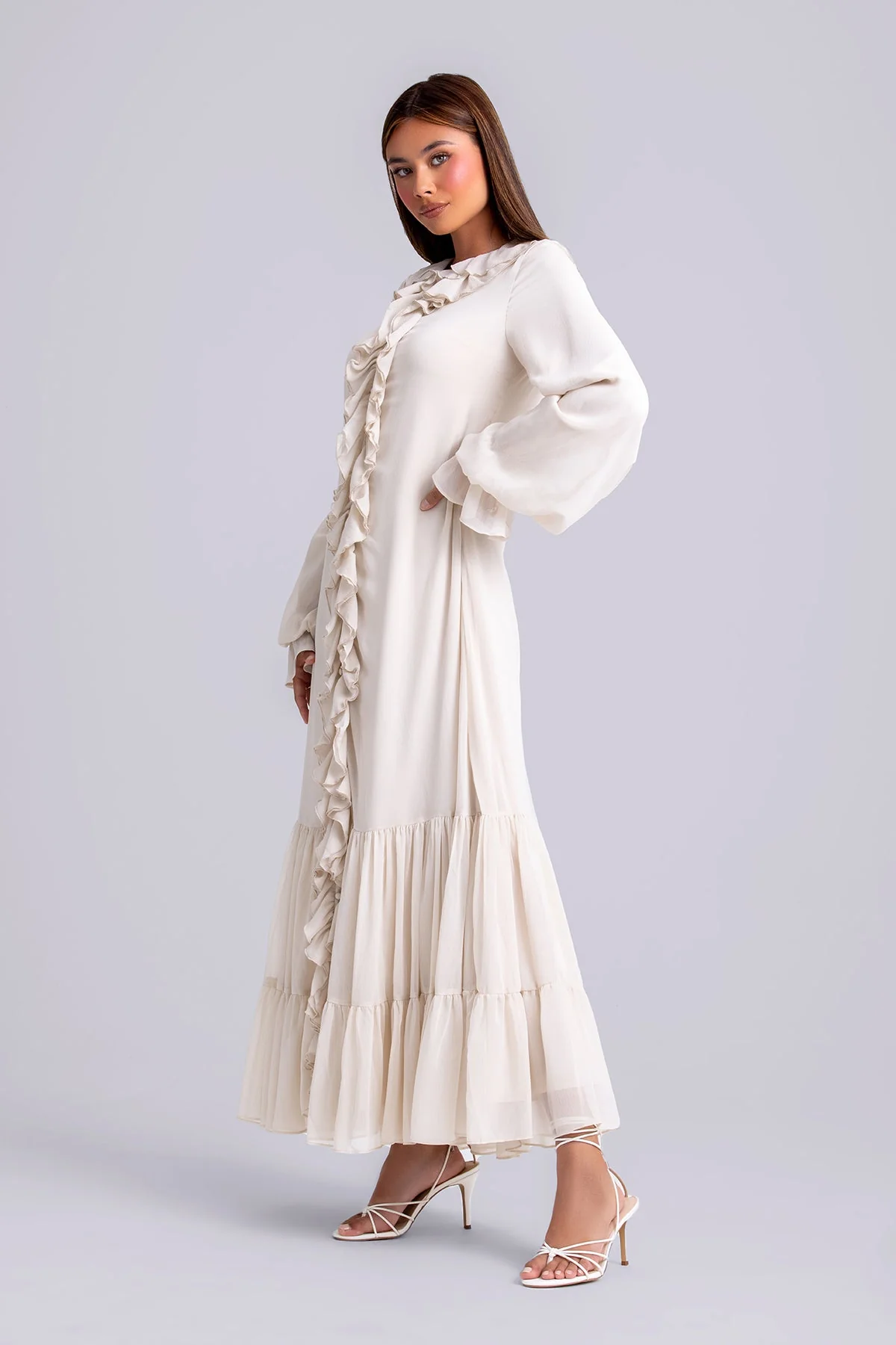 Mira Ruffle Long Sleeve Maxi Dress- Clair - Image 2