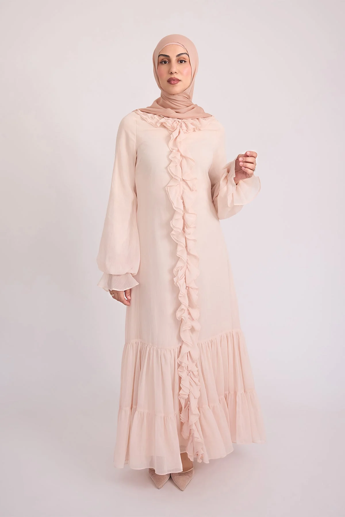 Mira Ruffle Long Sleeve Maxi Dress - Rose - Image 4