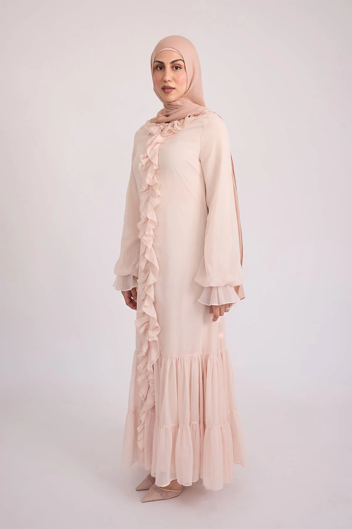 Mira Ruffle Long Sleeve Maxi Dress - Rose - Image 6