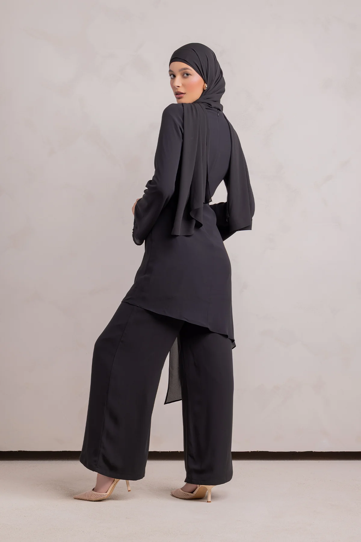 Nada Asymmetrical Tunic & Pant Set - Black - Image 11
