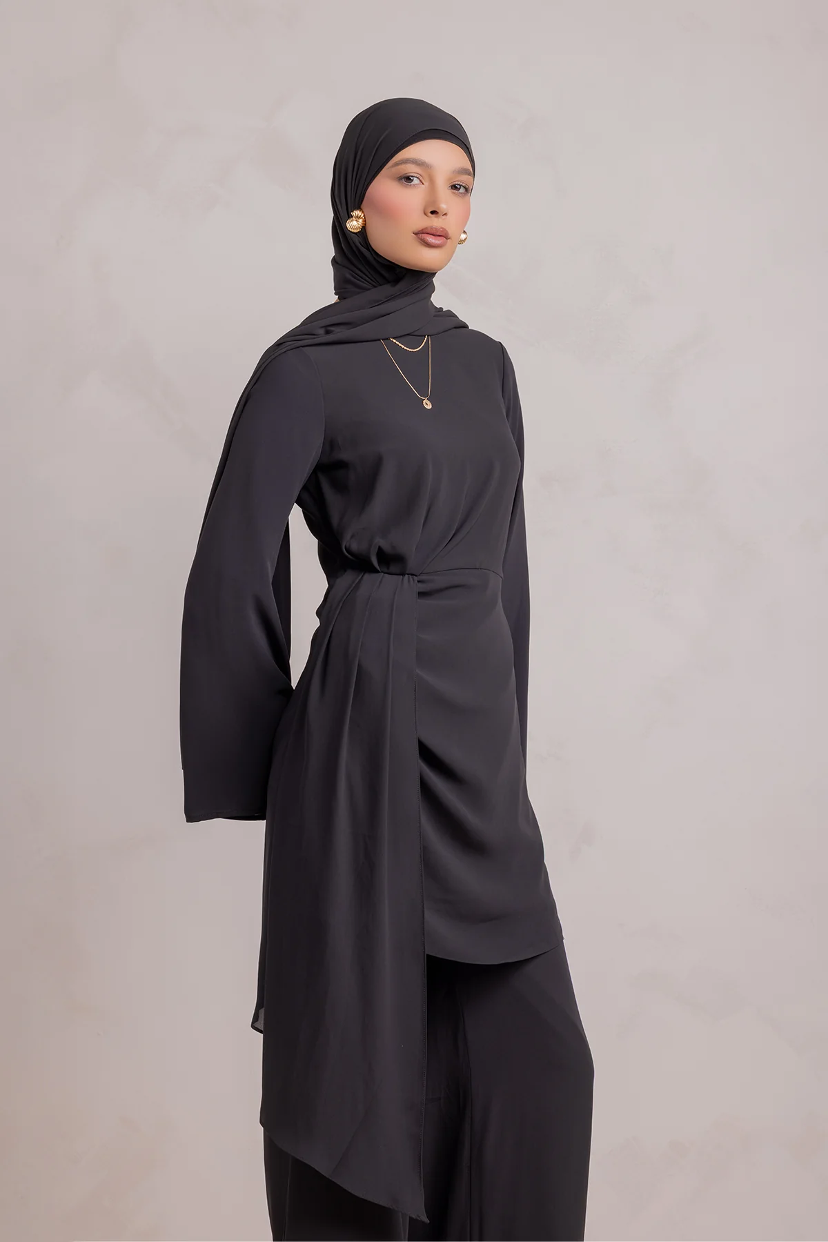 Nada Asymmetrical Tunic & Pant Set - Black - Image 14