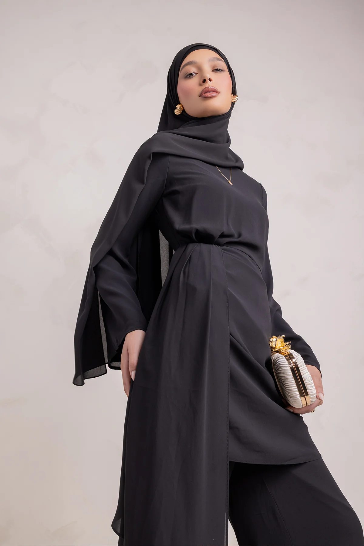 Nada Asymmetrical Tunic & Pant Set - Black - Image 15