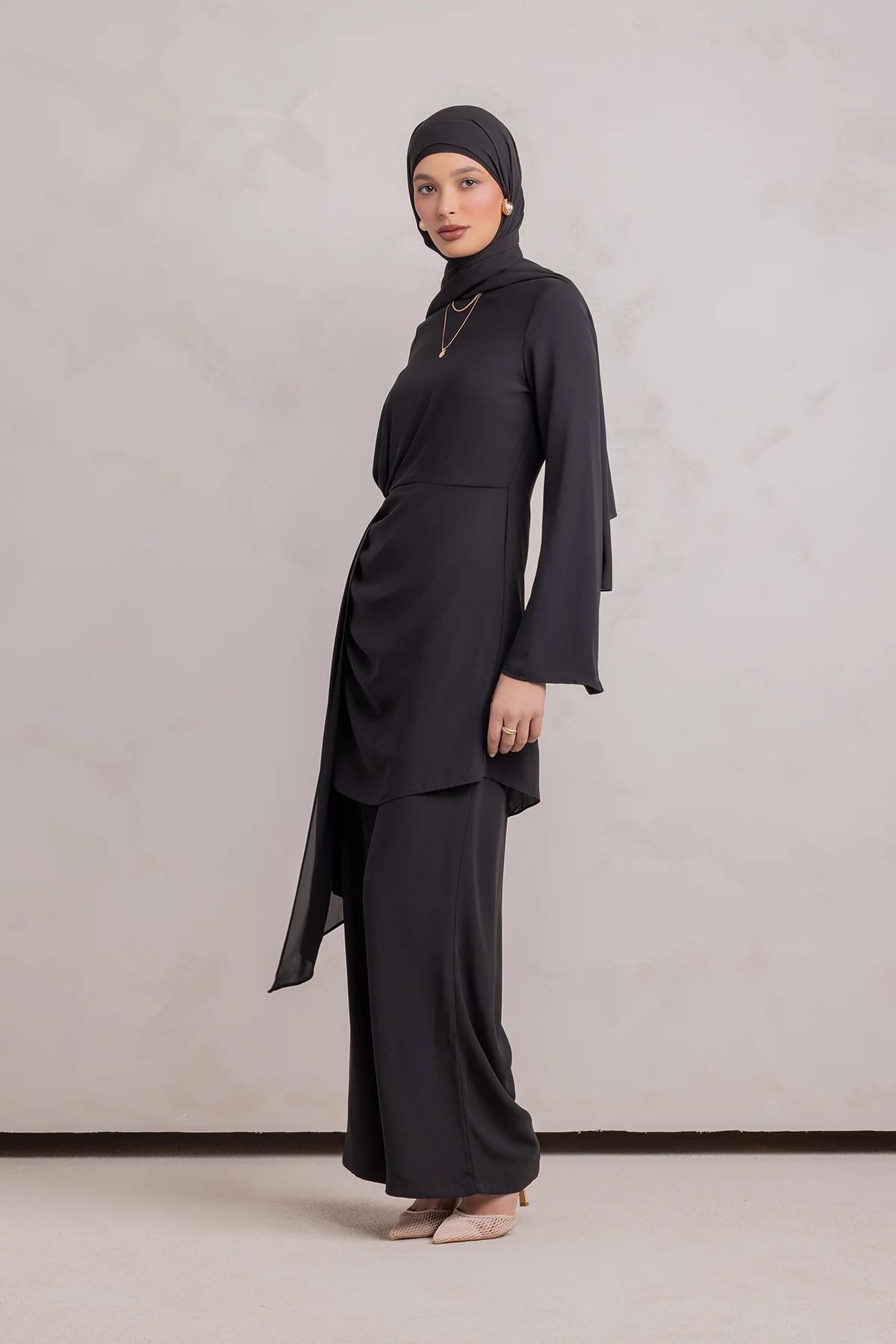 Nada Asymmetrical Tunic & Pant Set - Black - Image 5