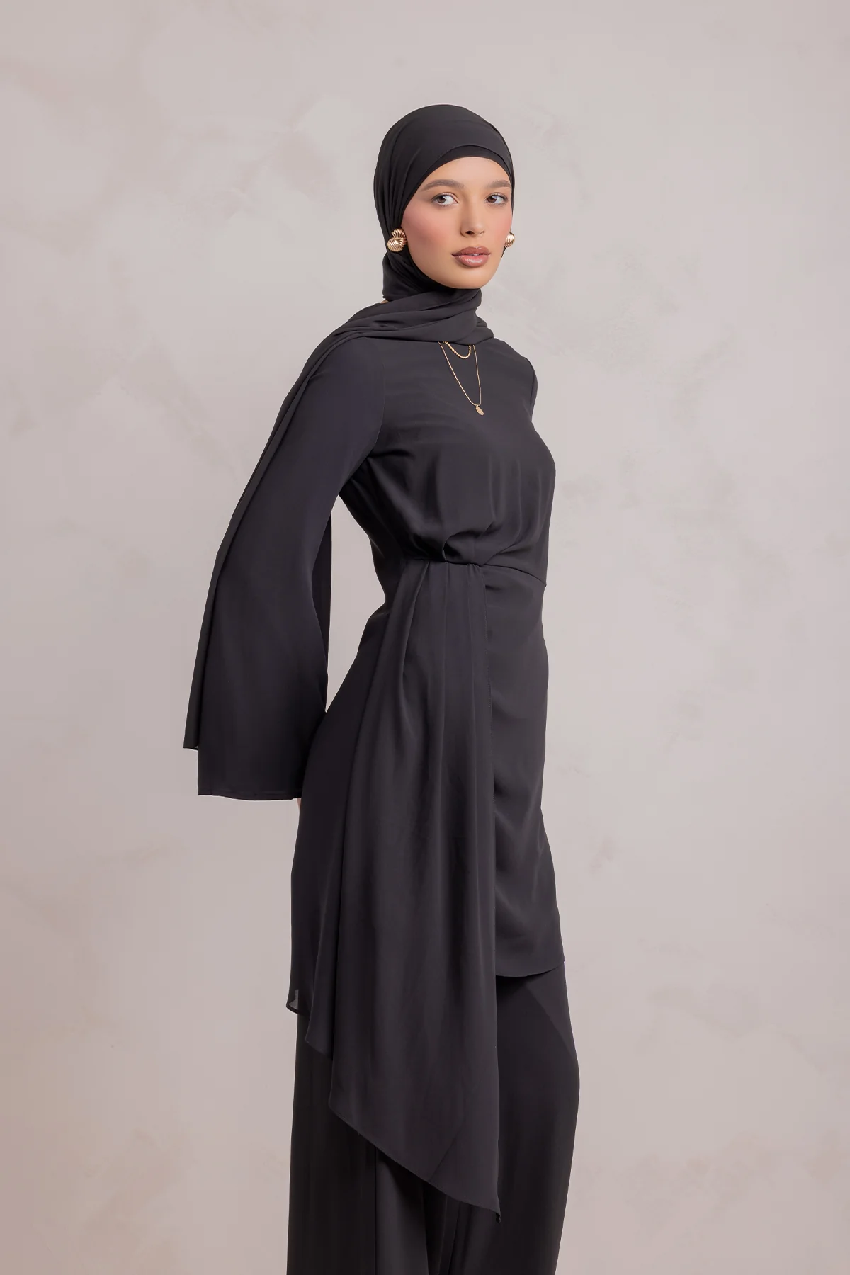 Nada Asymmetrical Tunic & Pant Set - Black - Image 6