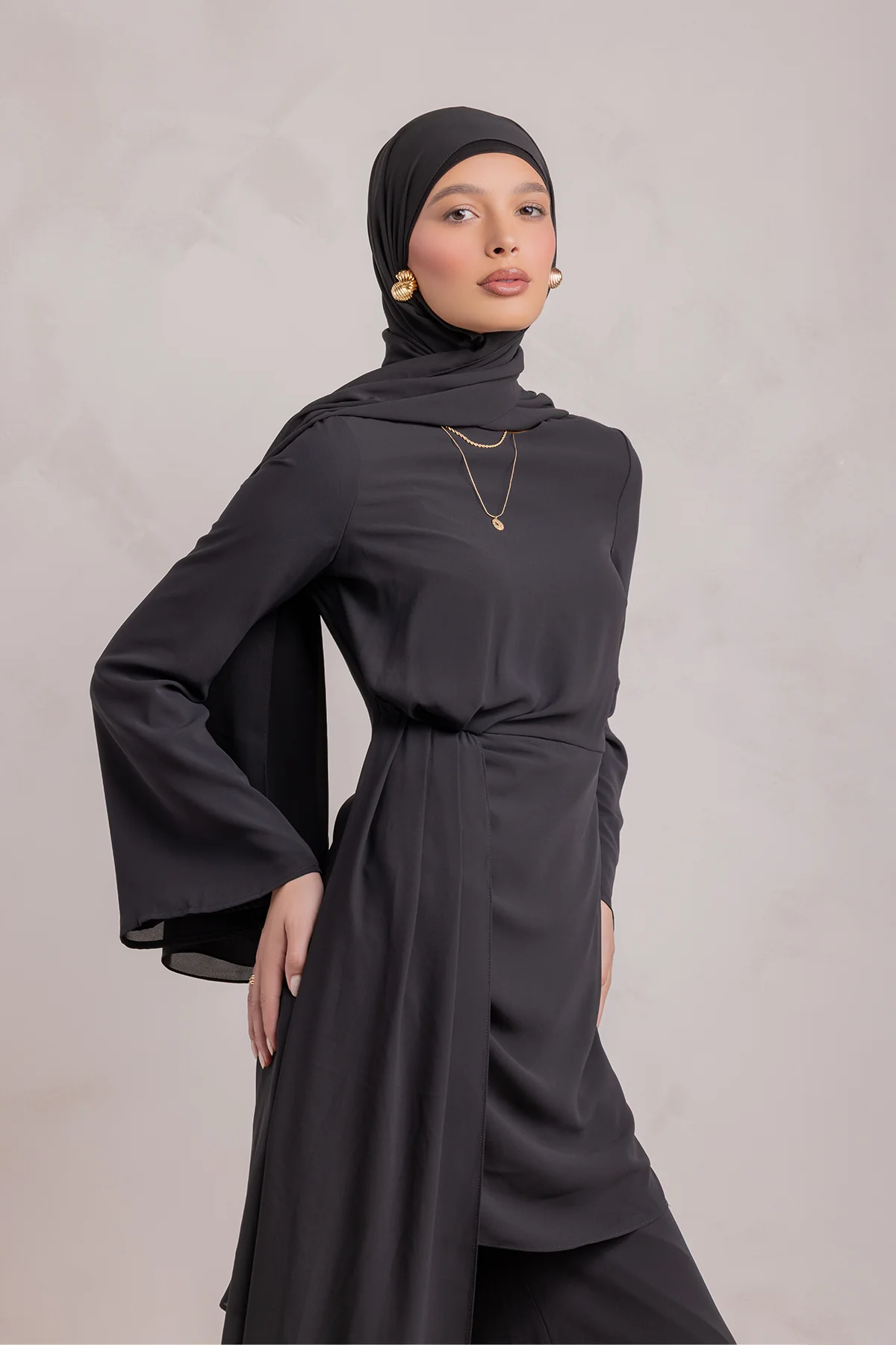 Nada Asymmetrical Tunic & Pant Set - Black - Image 7