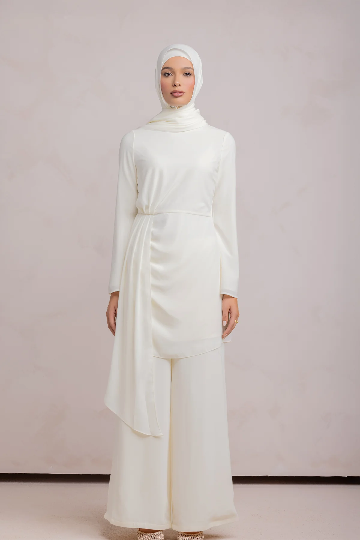 Nada Asymmetrical Tunic & Pant Set - Off White - Image 10