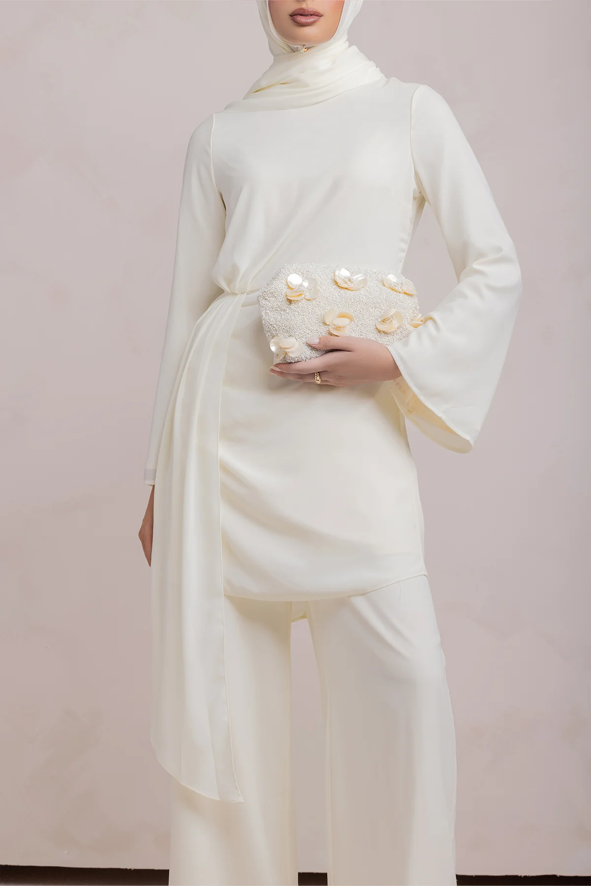 Nada Asymmetrical Tunic & Pant Set - Off White - Image 11