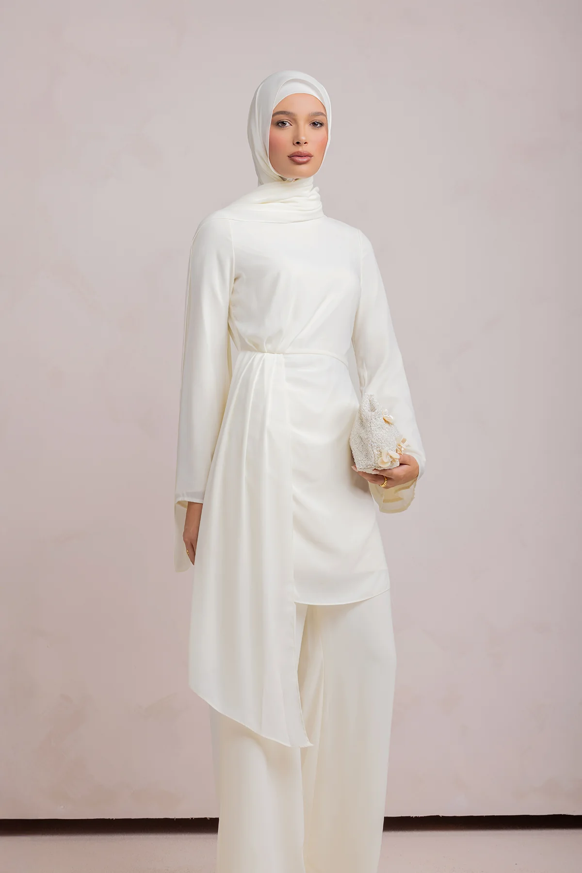 Nada Asymmetrical Tunic & Pant Set - Off White - Image 13