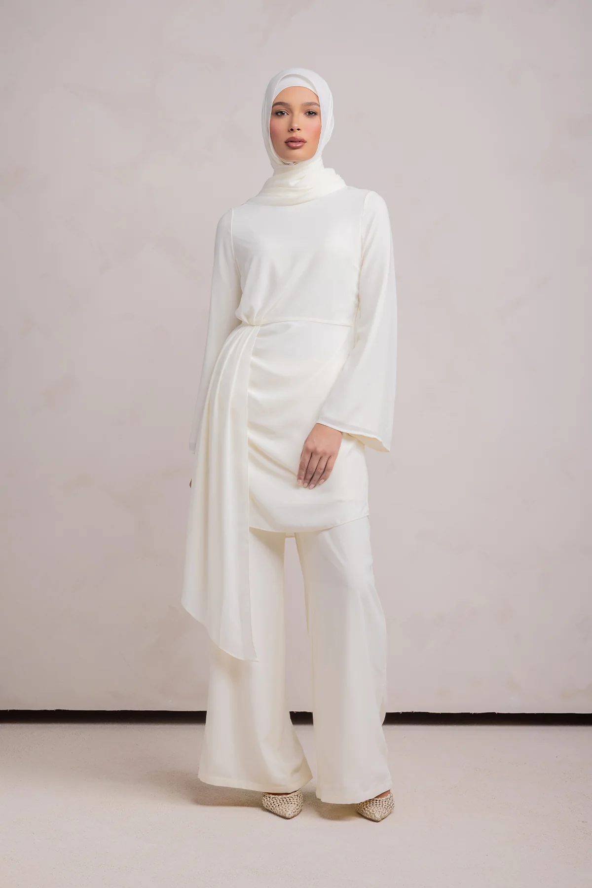 Nada Asymmetrical Tunic & Pant Set - Off White - Image 3