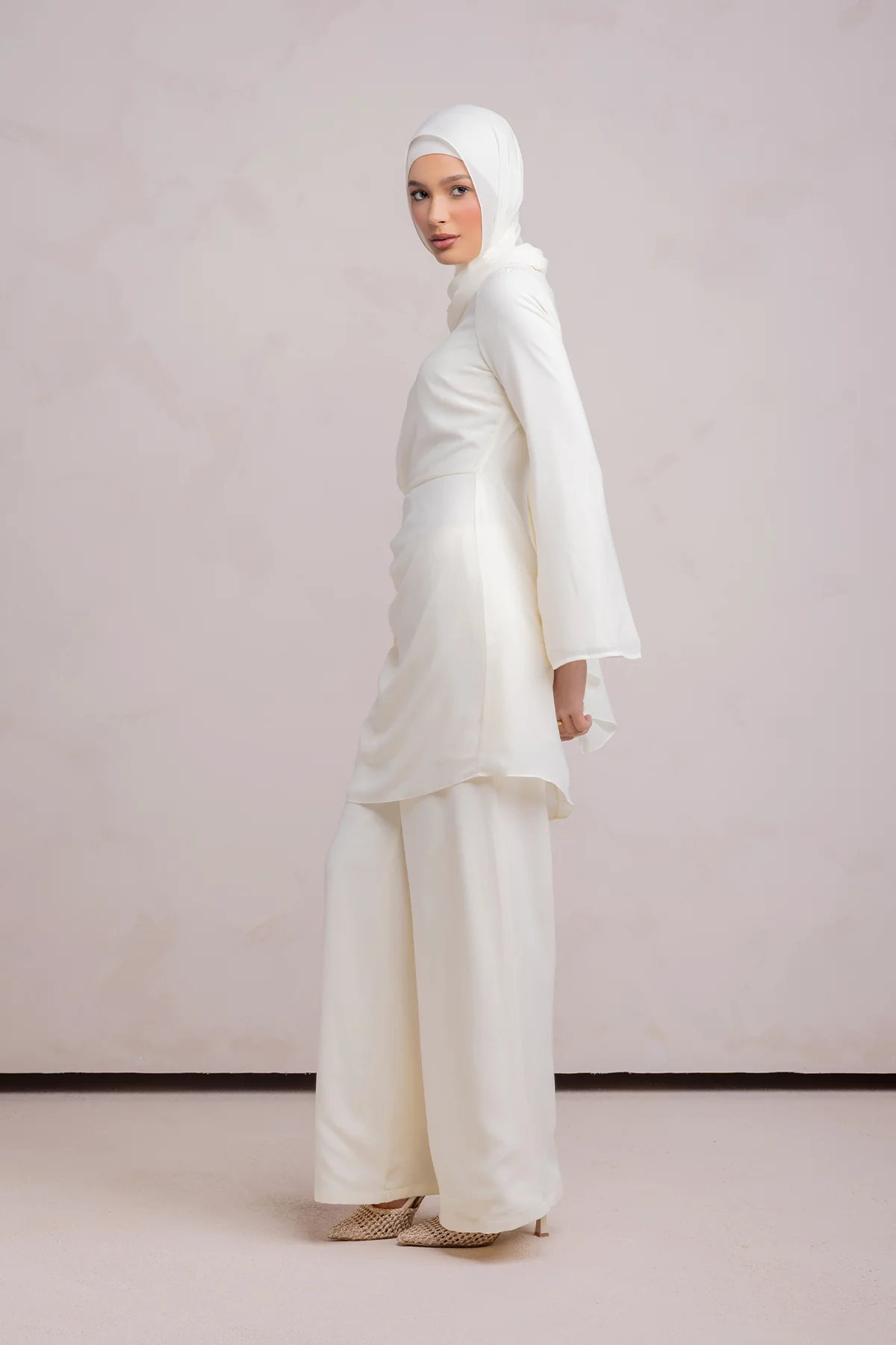 Nada Asymmetrical Tunic & Pant Set - Off White - Image 5