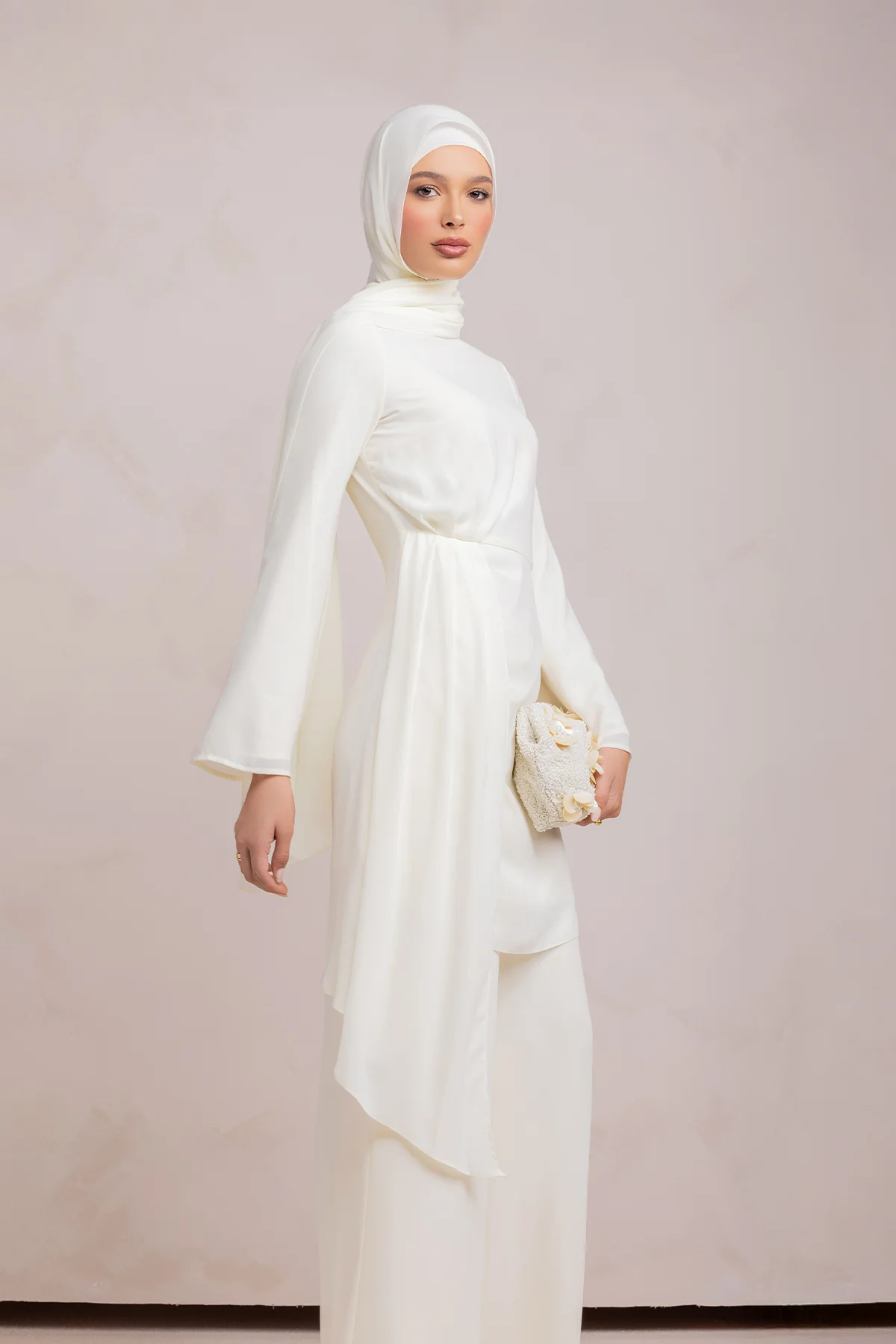 Nada Asymmetrical Tunic & Pant Set - Off White - Image 9