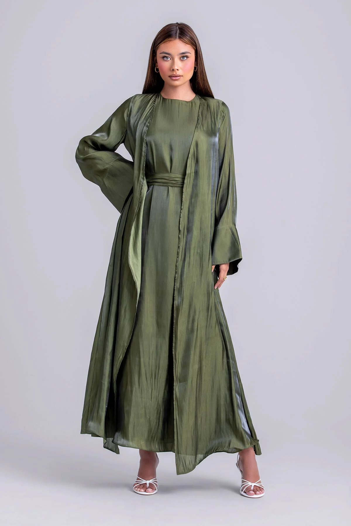 Nora Two Piece Abaya Set- Moss - Image 3