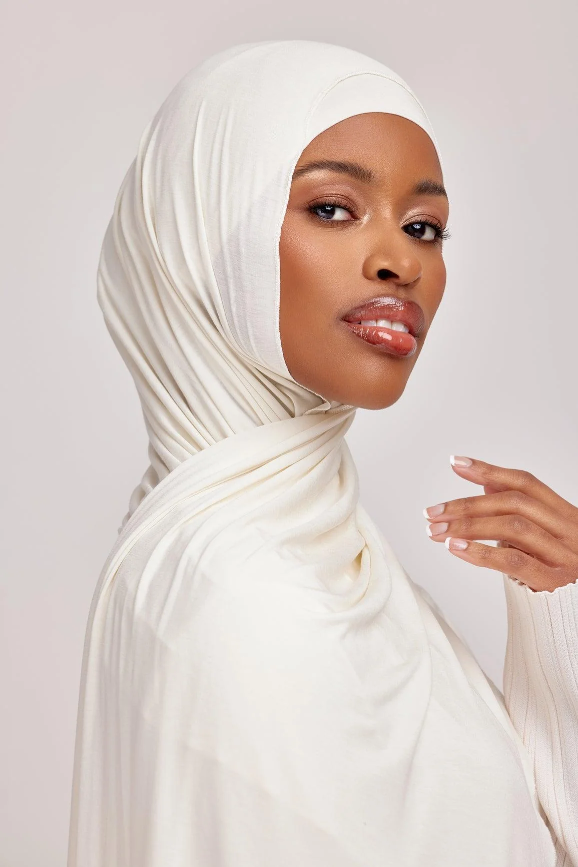 OEKO-TEX™ Bamboo Jersey Hijab Set - Off White - Image 6