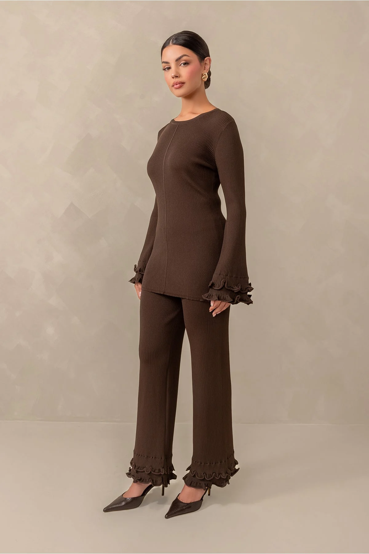 Olivia Ruffle Knit Pant - Brown - Image 4