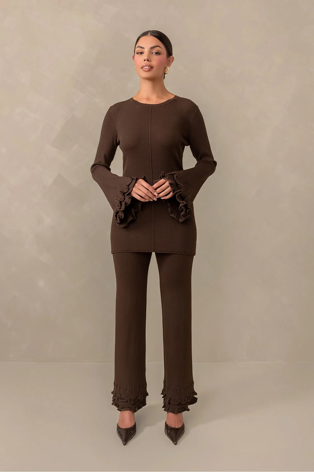 Olivia Ruffle Knit Pant - Brown - Image 5