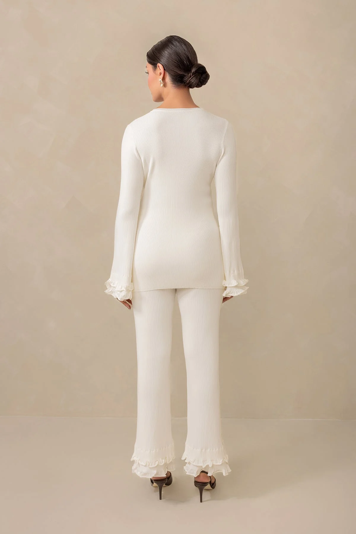Olivia Ruffle Knit Pant - Cream - Image 6