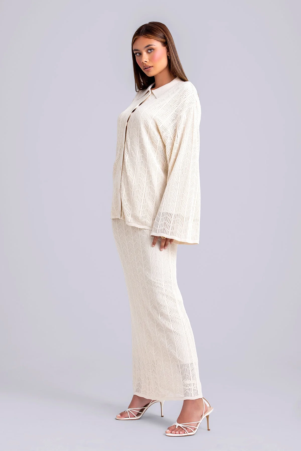 Oula Crochet Top & Maxi Skirt Set- Oatmeal - Image 4
