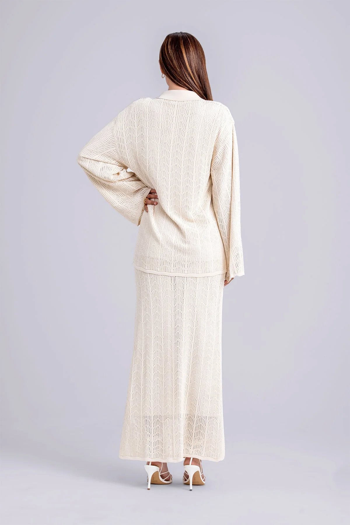 Oula Crochet Top & Maxi Skirt Set- Oatmeal - Image 5