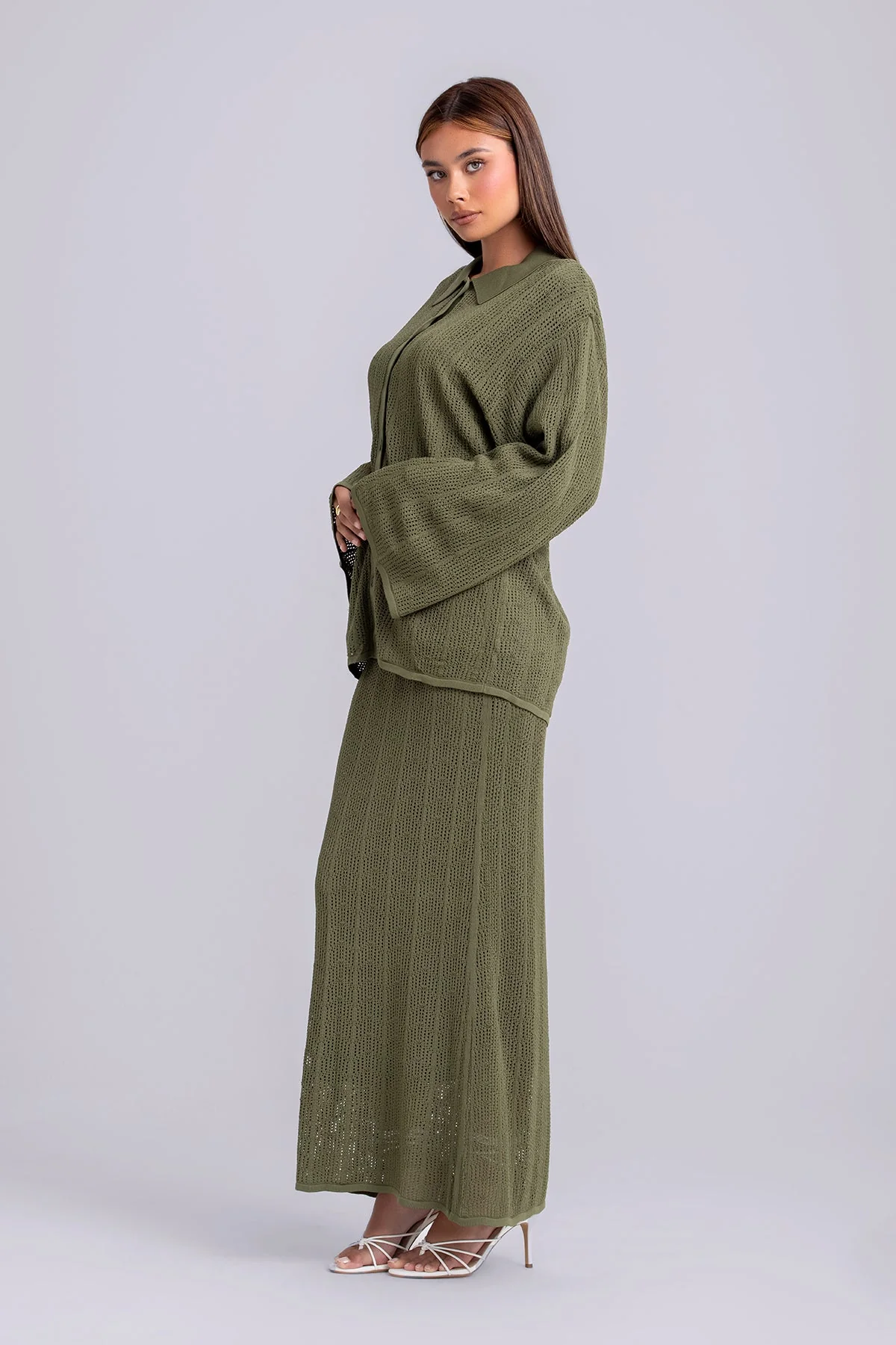 Oula Crochet Top & Maxi Skirt Set- Olive - Image 4