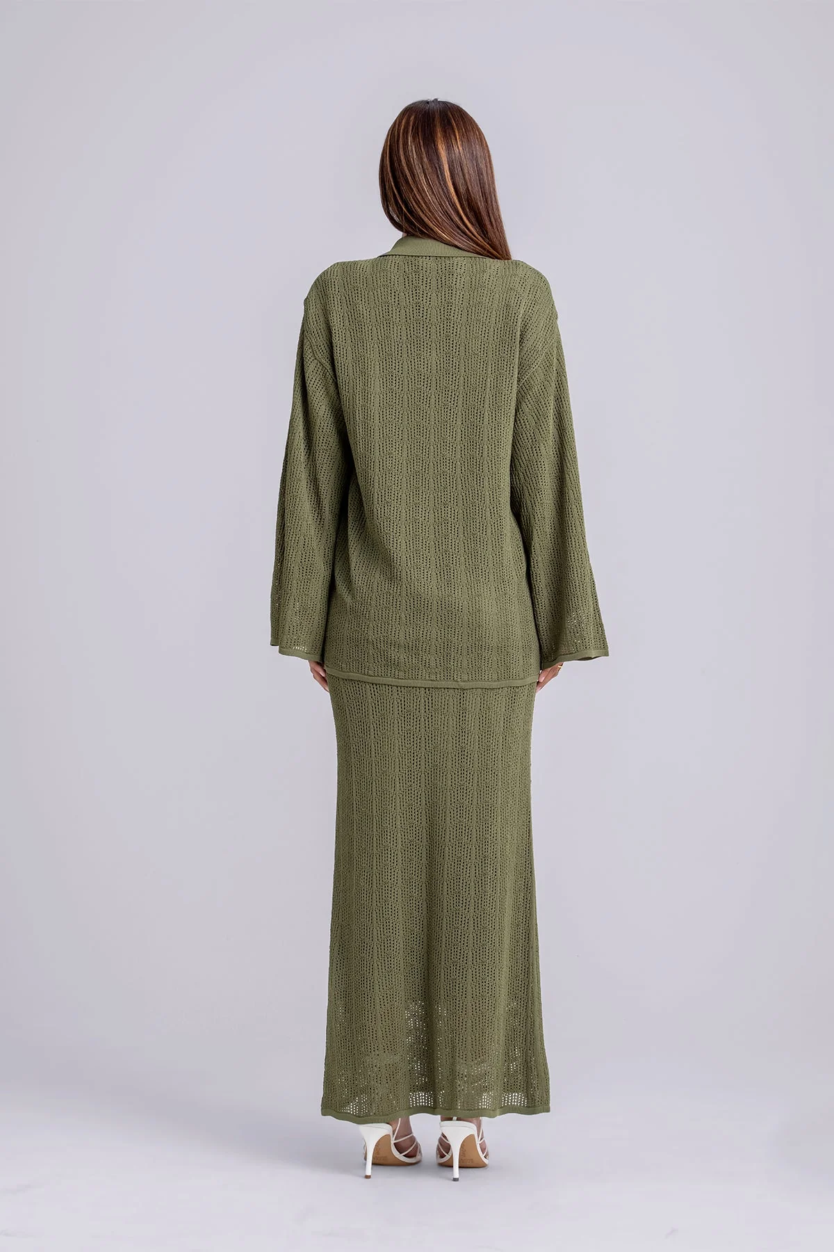 Oula Crochet Top & Maxi Skirt Set- Olive - Image 5