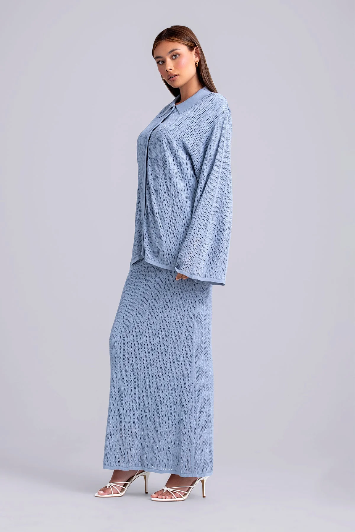 Oula Crochet Top & Maxi Skirt Set- Slate - Image 4