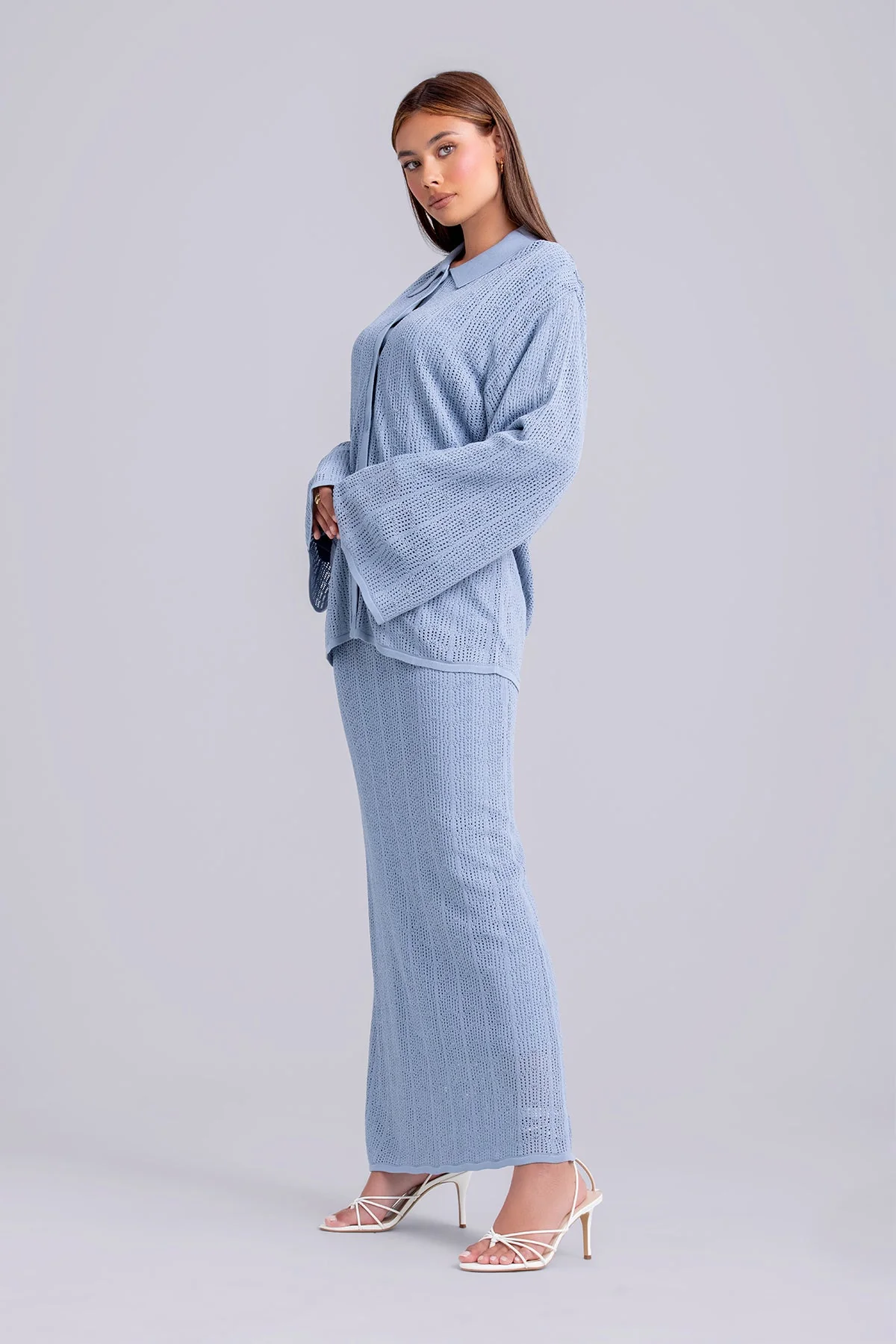 Oula Crochet Top & Maxi Skirt Set- Slate - Image 5