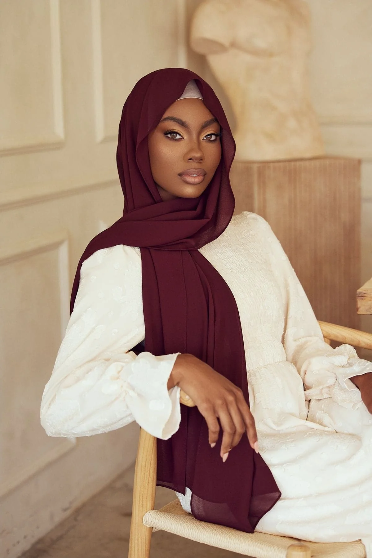 Premium Chiffon Hijab - Burgundy - Image 2