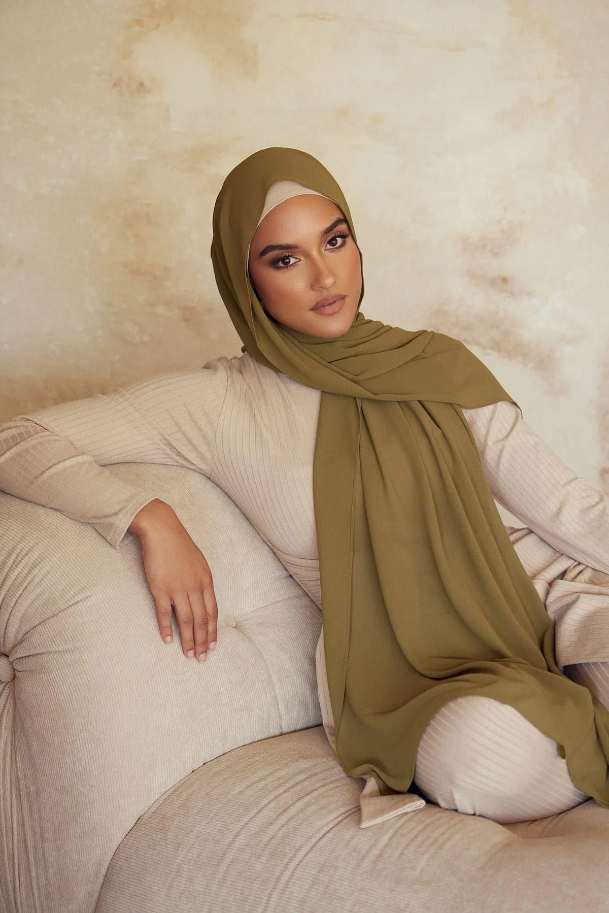 Premium Chiffon Hijab - Olive - Image 2
