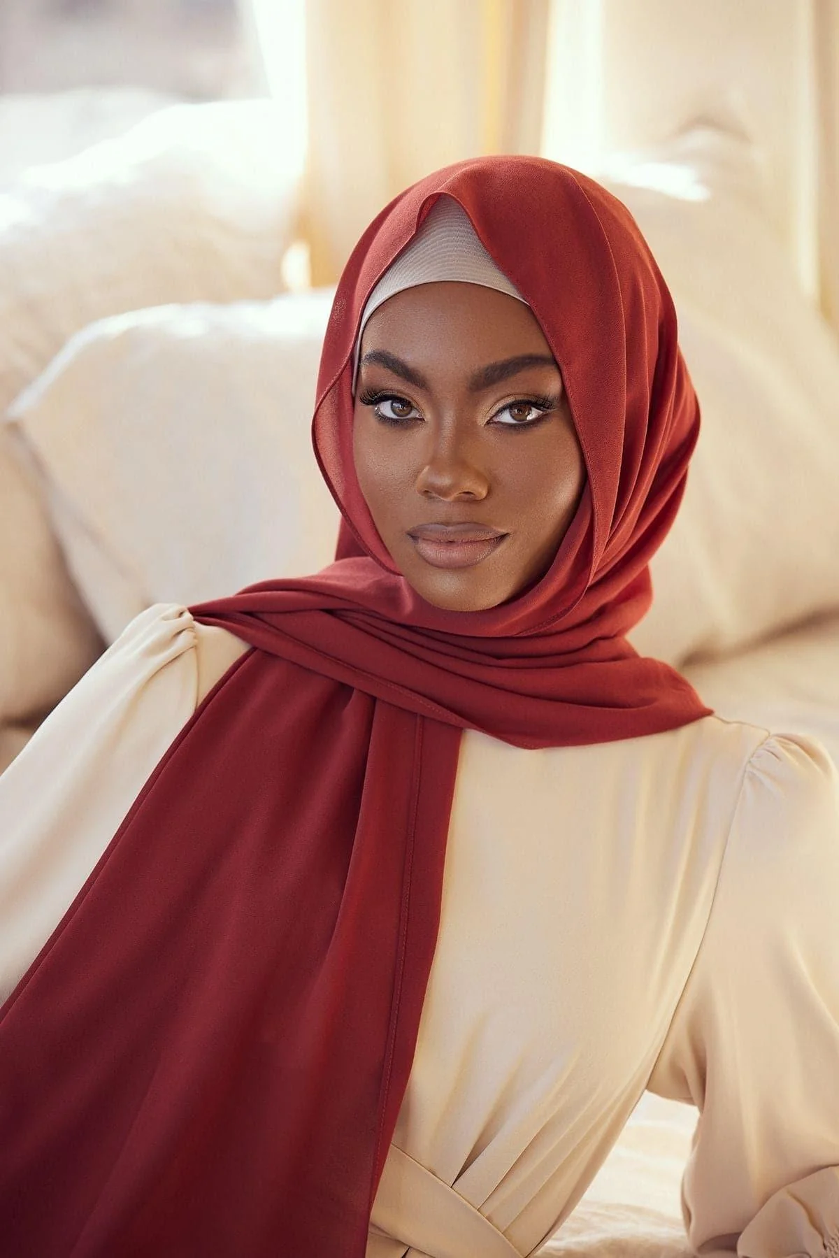 Premium Chiffon Hijab - Rouge - Image 2