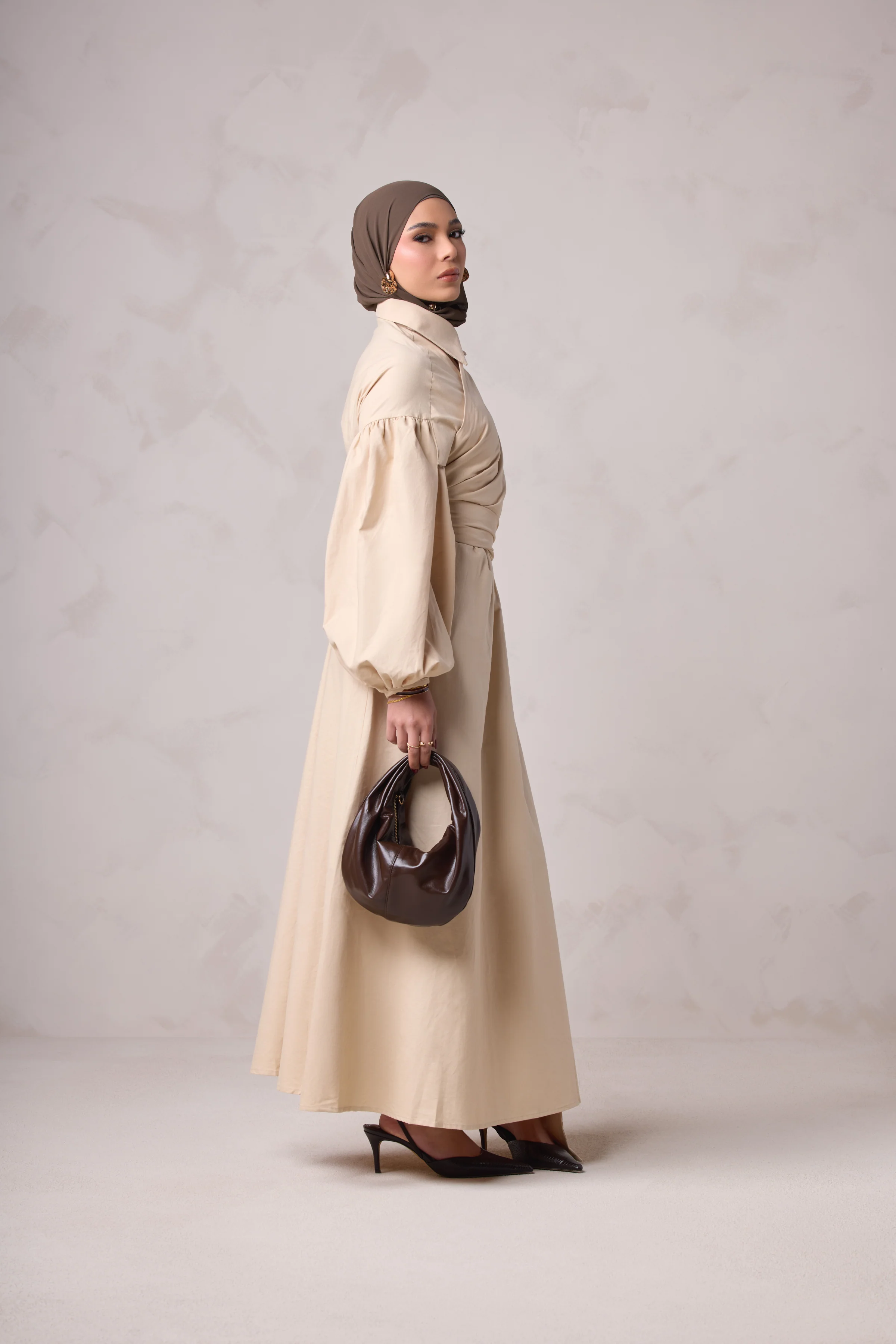 Rahma Tie Wrap Dress - Sand - Image 10