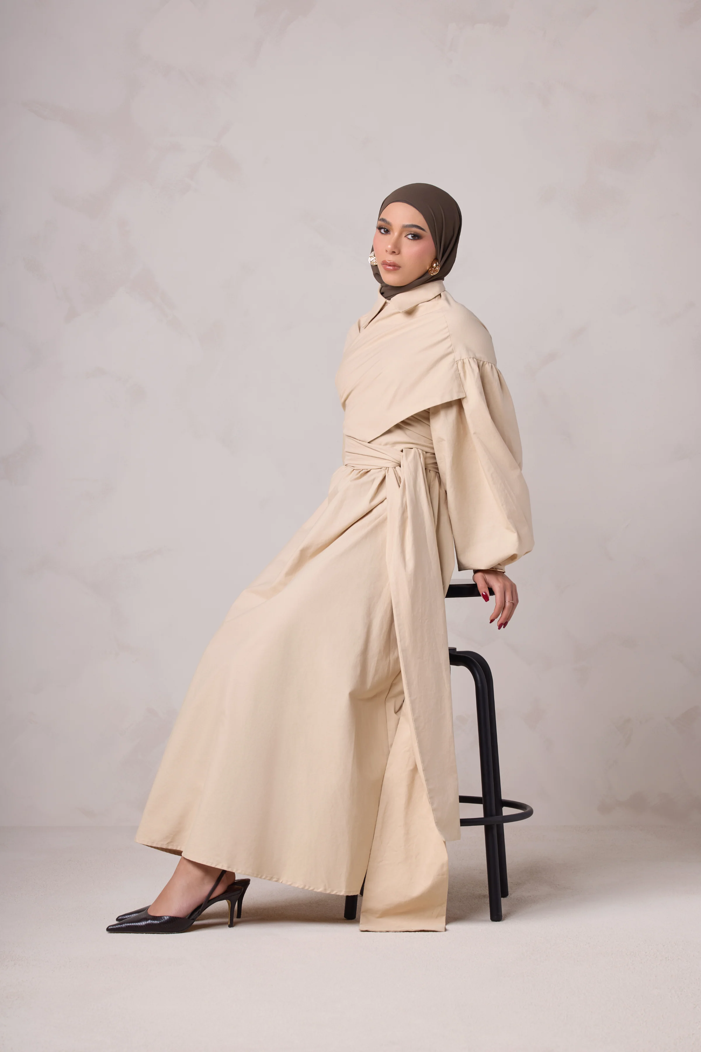 Rahma Tie Wrap Dress - Sand - Image 11