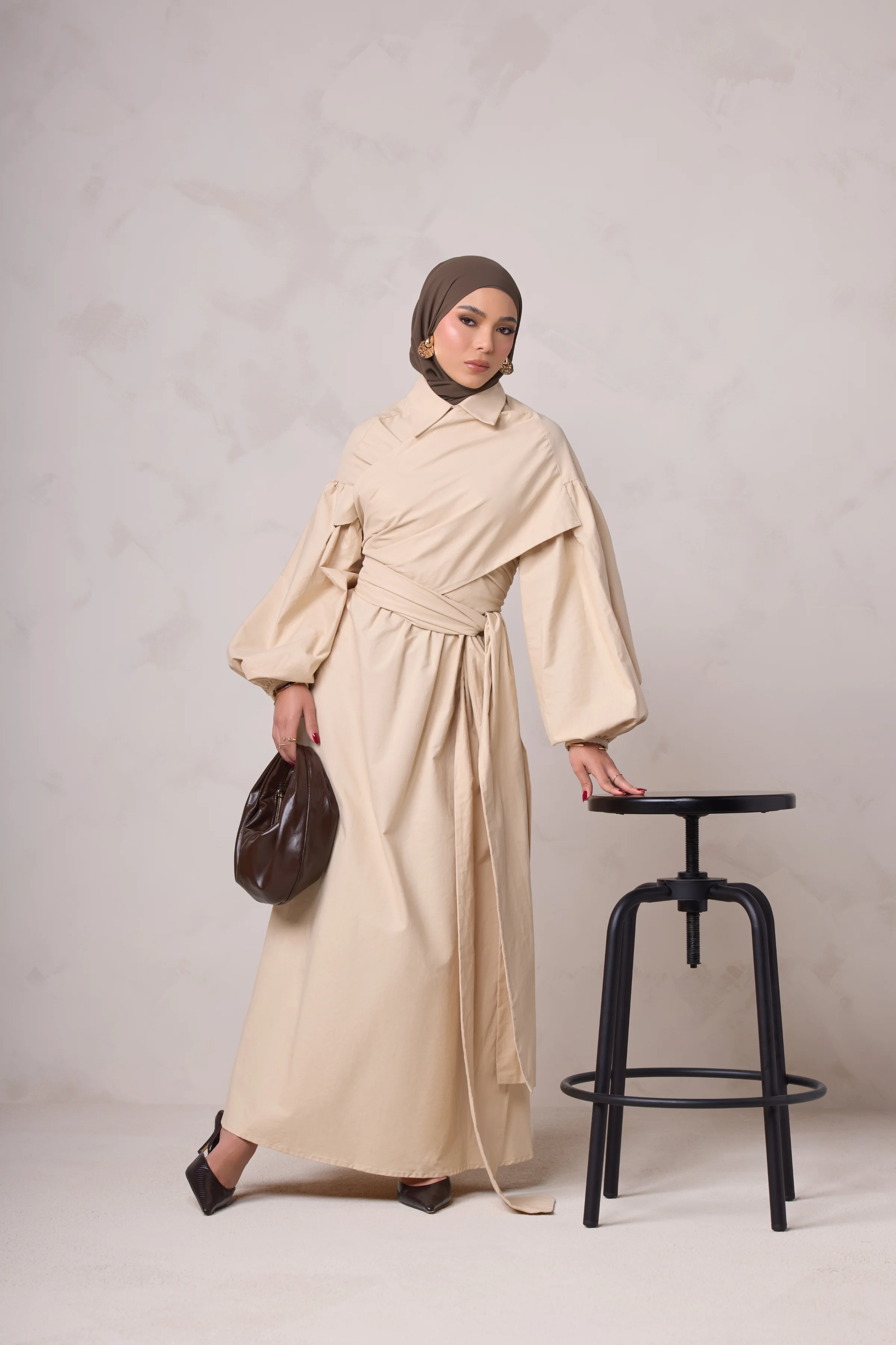 Rahma Tie Wrap Dress - Sand - Image 3
