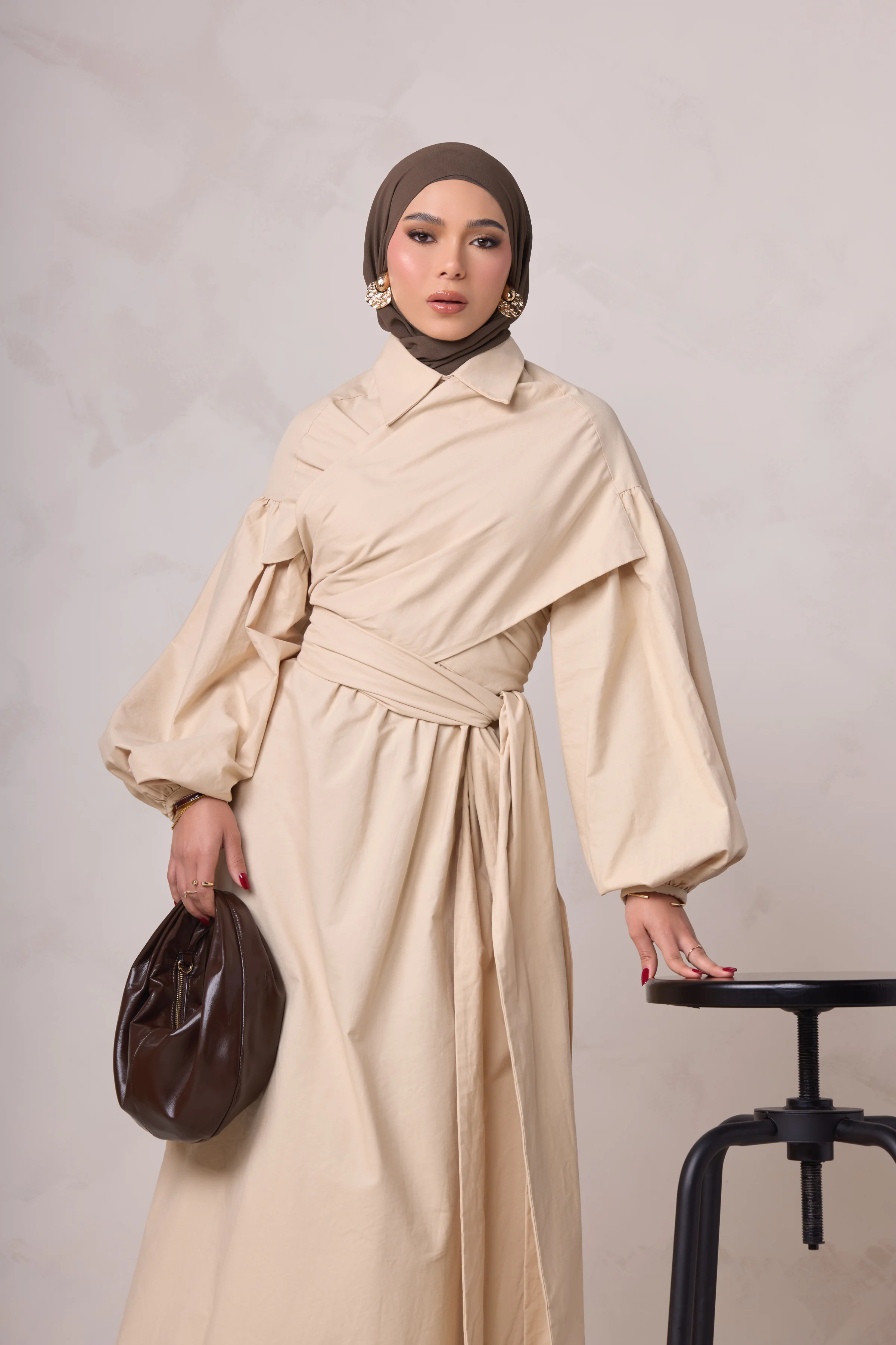 Rahma Tie Wrap Dress - Sand - Image 4