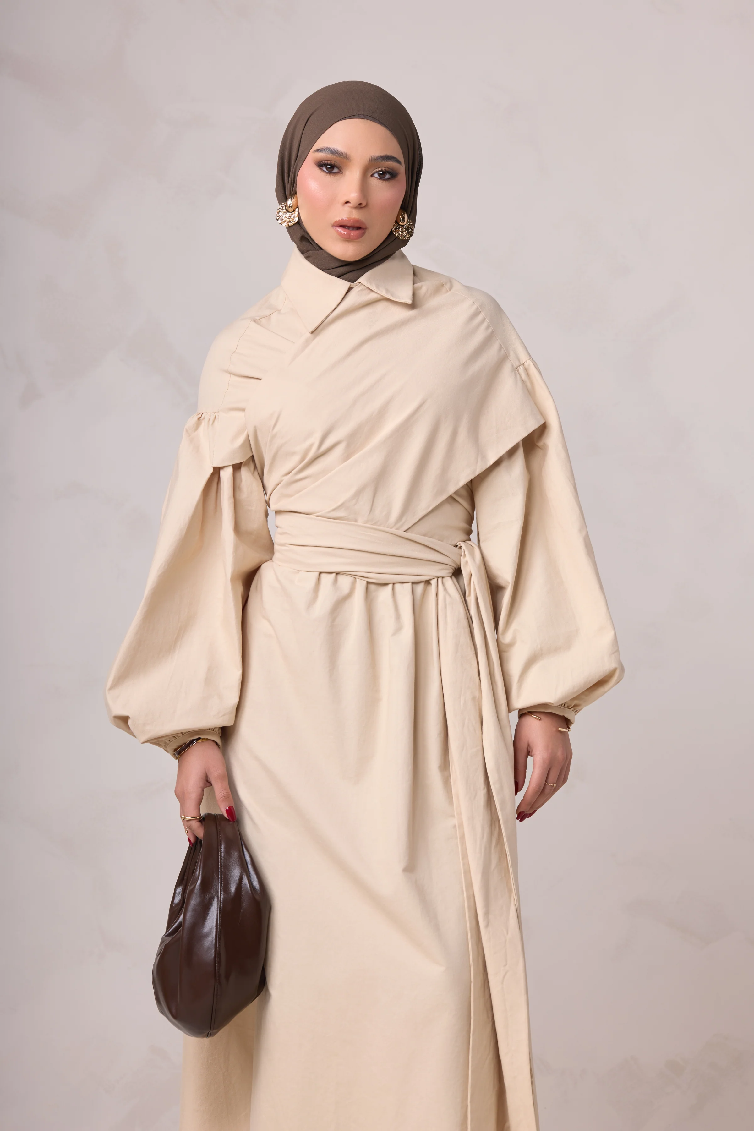 Rahma Tie Wrap Dress - Sand - Image 5