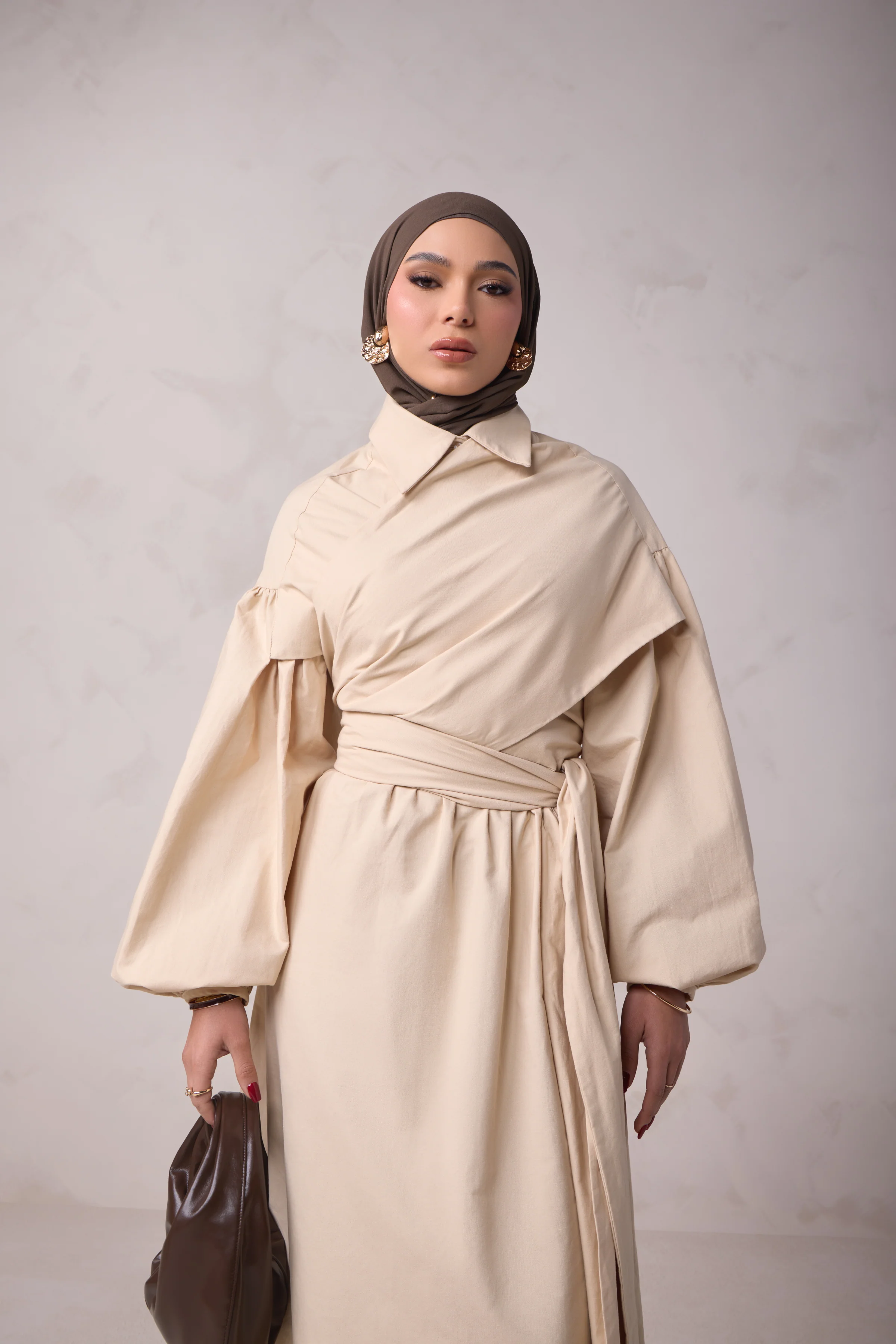 Rahma Tie Wrap Dress - Sand - Image 8
