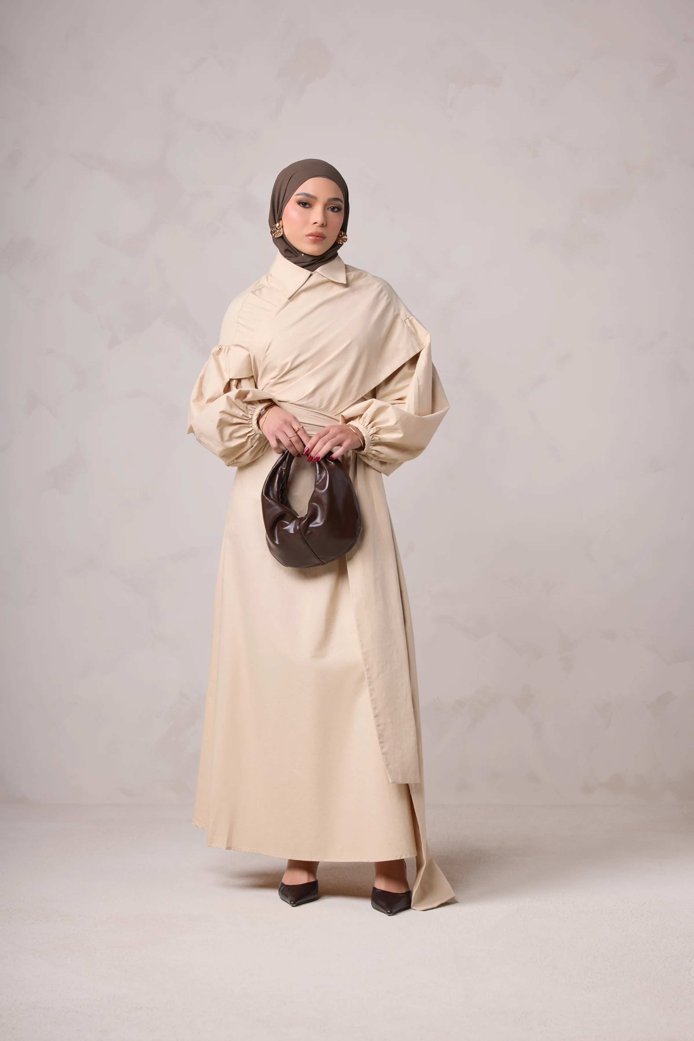 Rahma Tie Wrap Dress - Sand - Image 9
