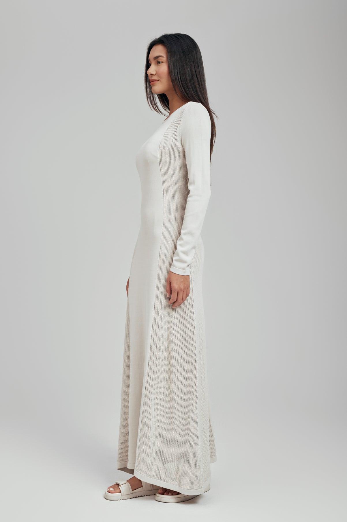 Riley Flat Knit Crochet Long Sleeve Maxi Dress - Image 3