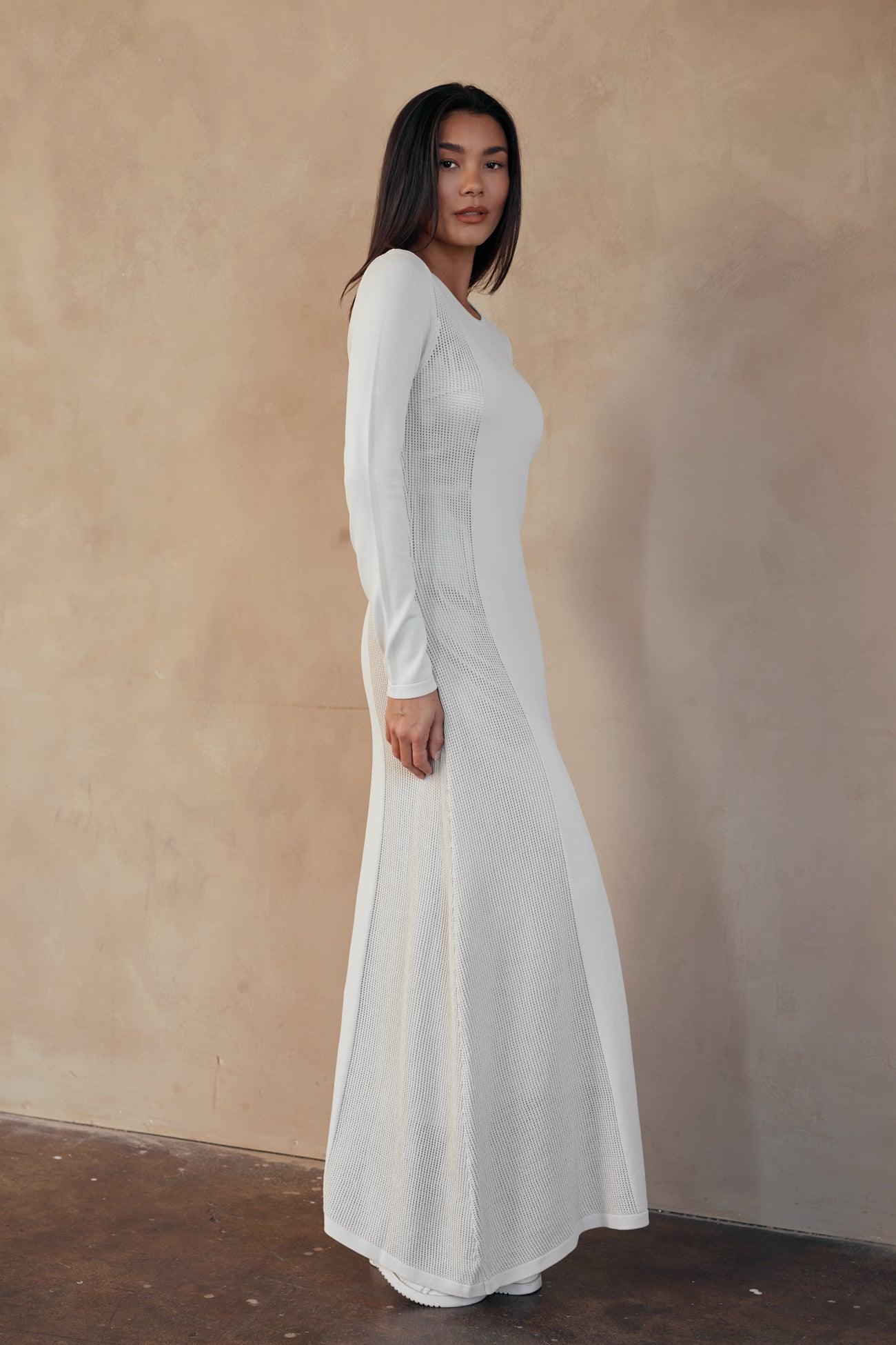 Riley Flat Knit Crochet Long Sleeve Maxi Dress - Image 7