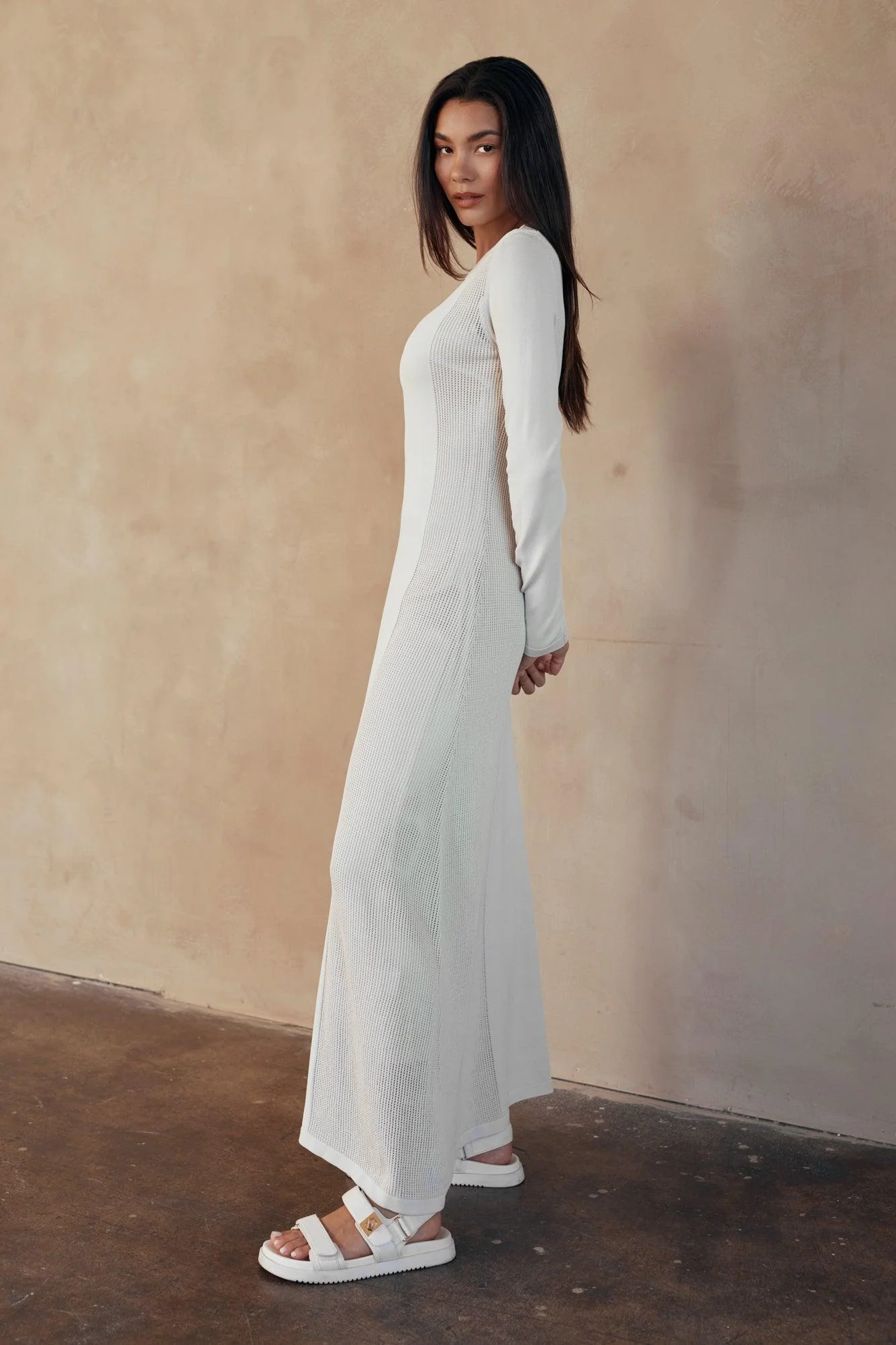 Riley Flat Knit Crochet Long Sleeve Maxi Dress - Image 8