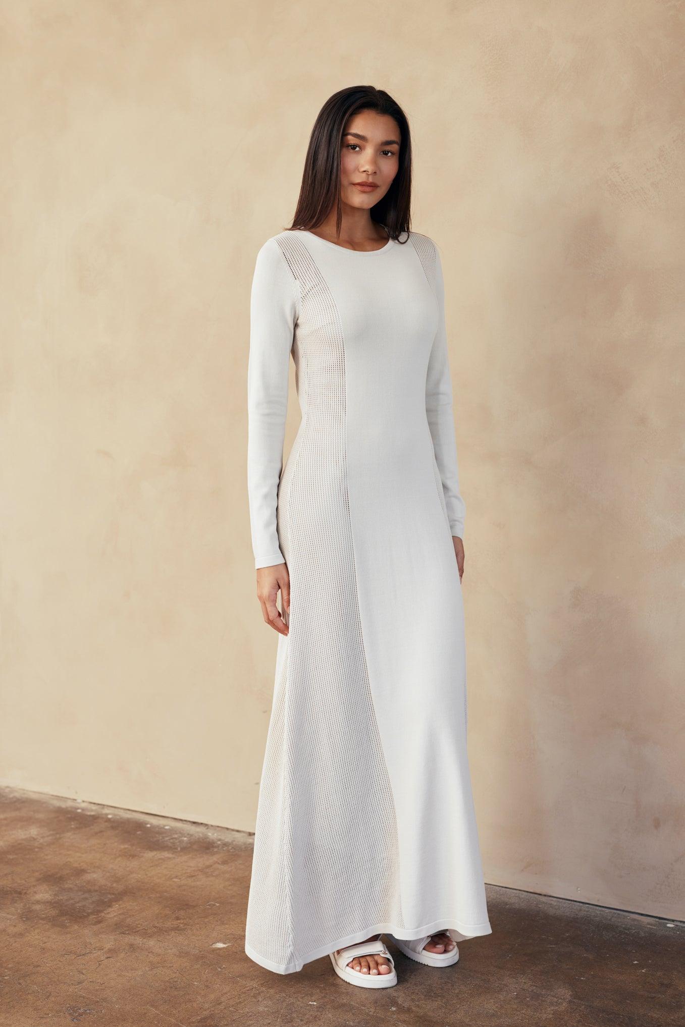 Riley Flat Knit Crochet Long Sleeve Maxi Dress - Image 9