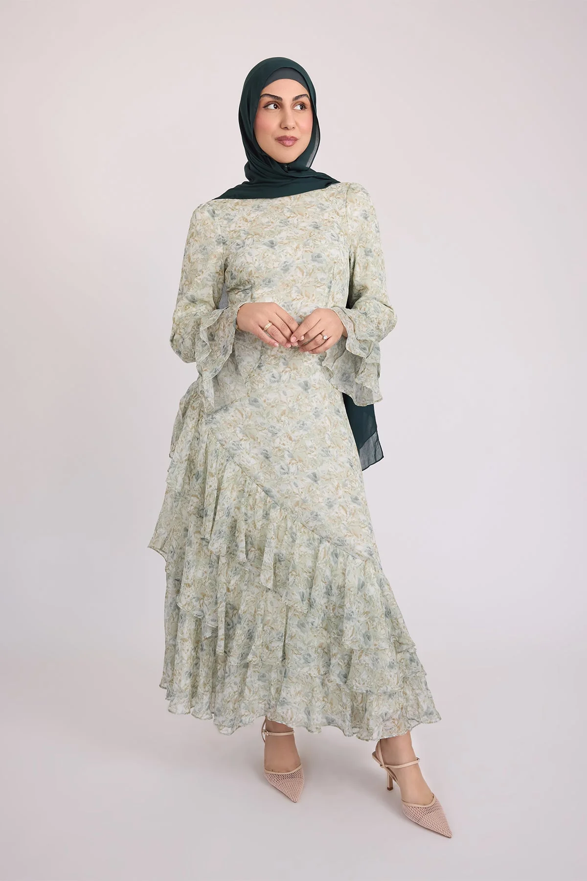 Selena Long Sleeve Maxi Dress - Green - Image 10