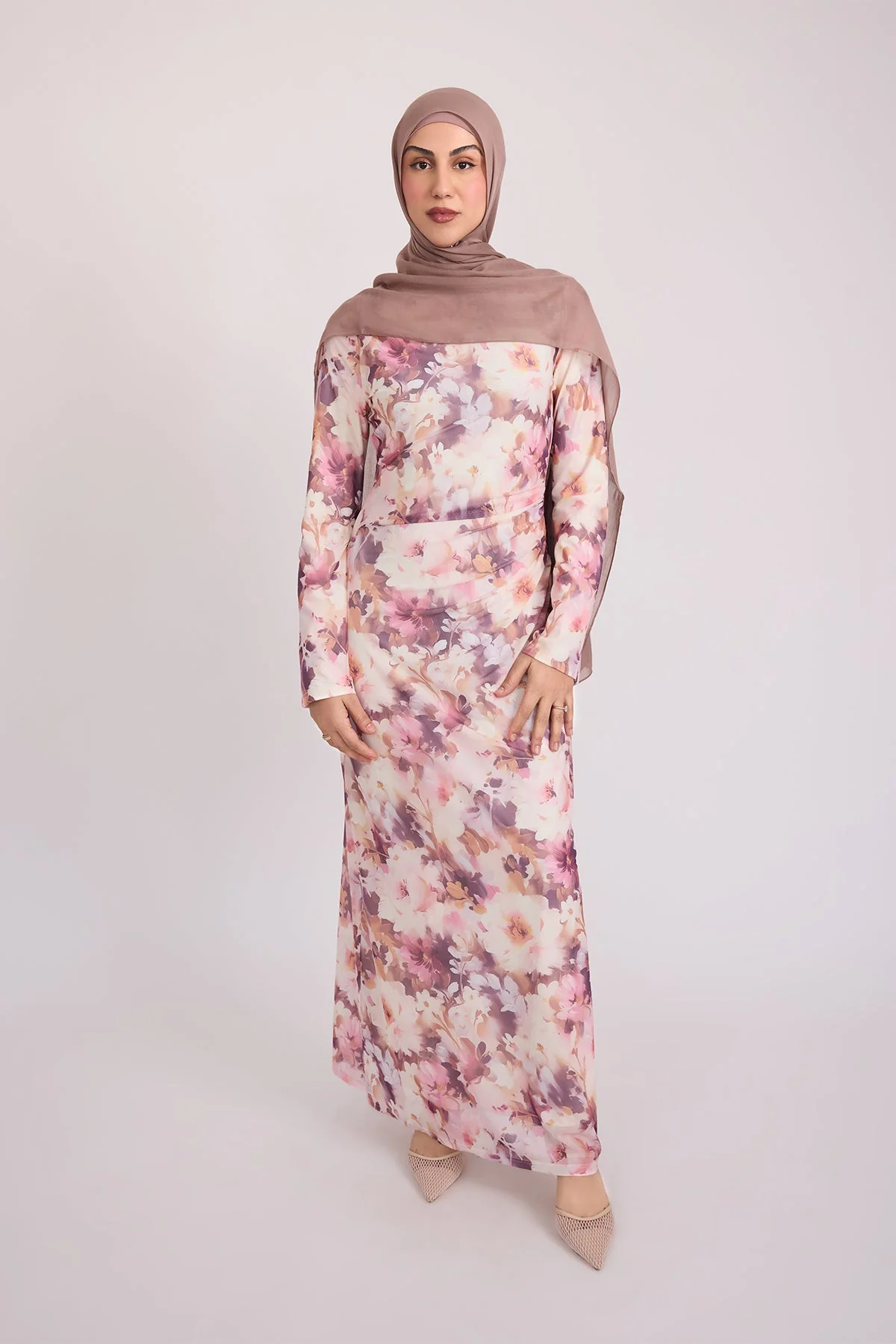 Tatiana Synched Satin Maxi Bell Sleeve - Floral Garden - Image 3