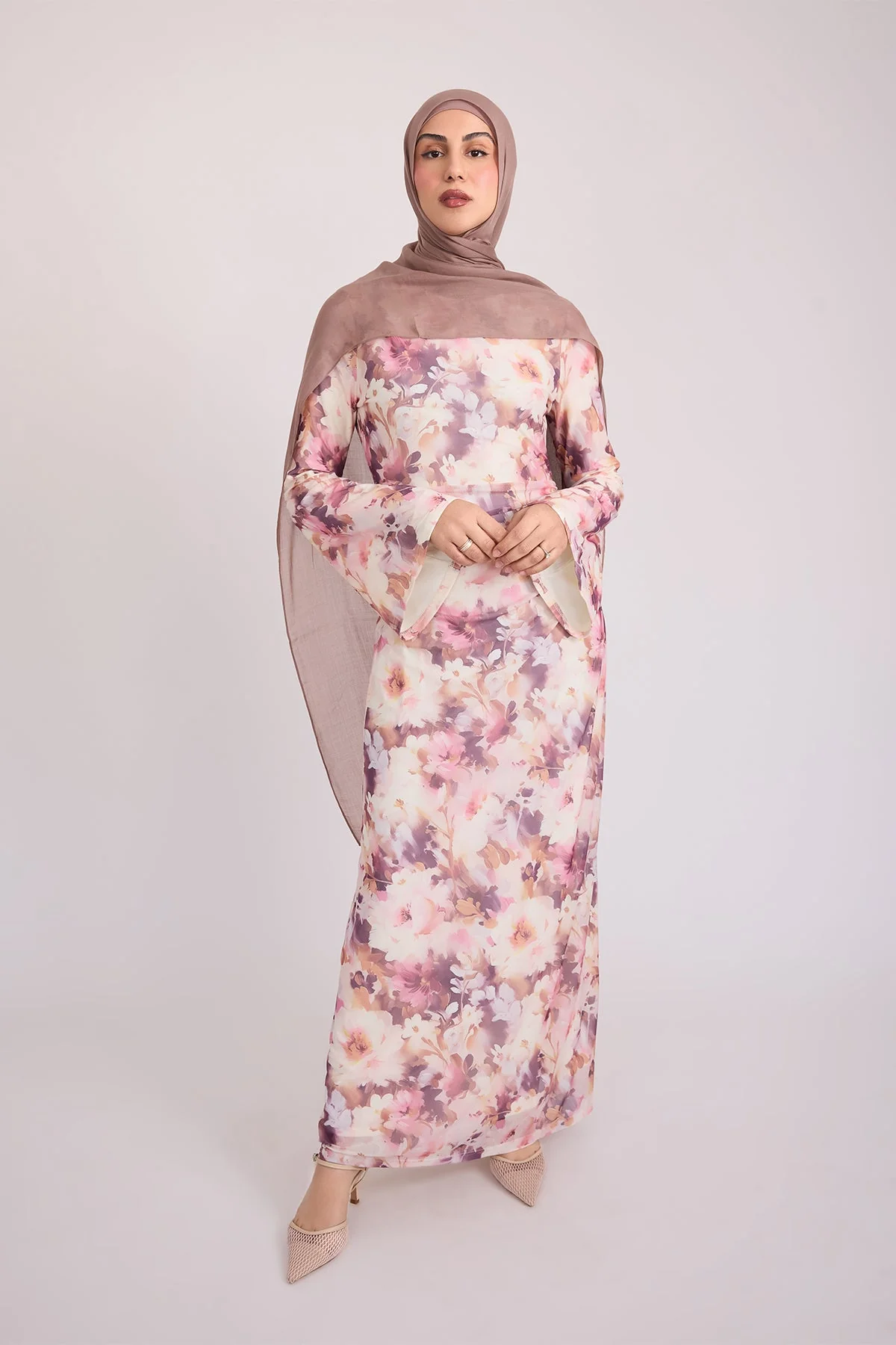 Tatiana Synched Satin Maxi Bell Sleeve - Floral Garden - Image 4