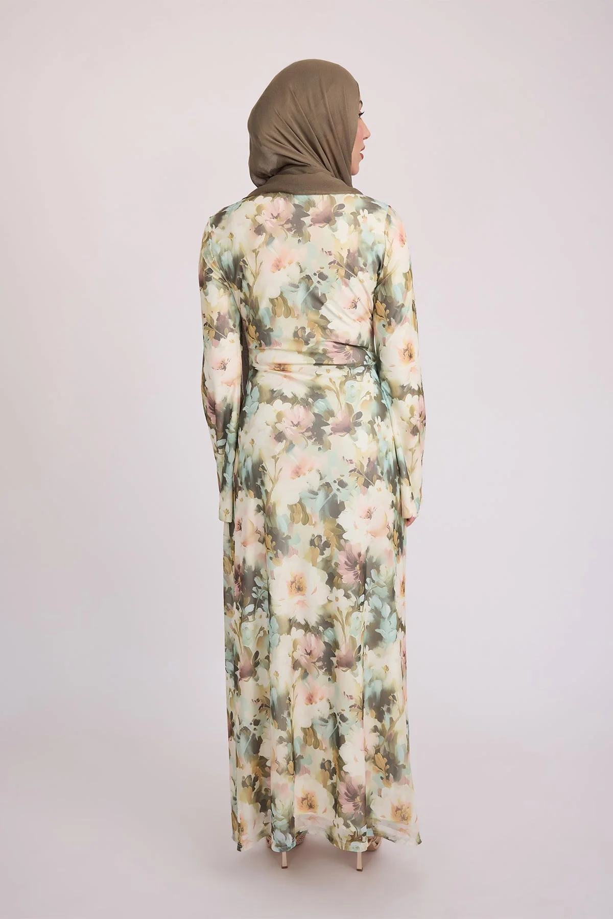 Tatiana Synched Satin Maxi Bell Sleeve - Sage Garden - Image 11