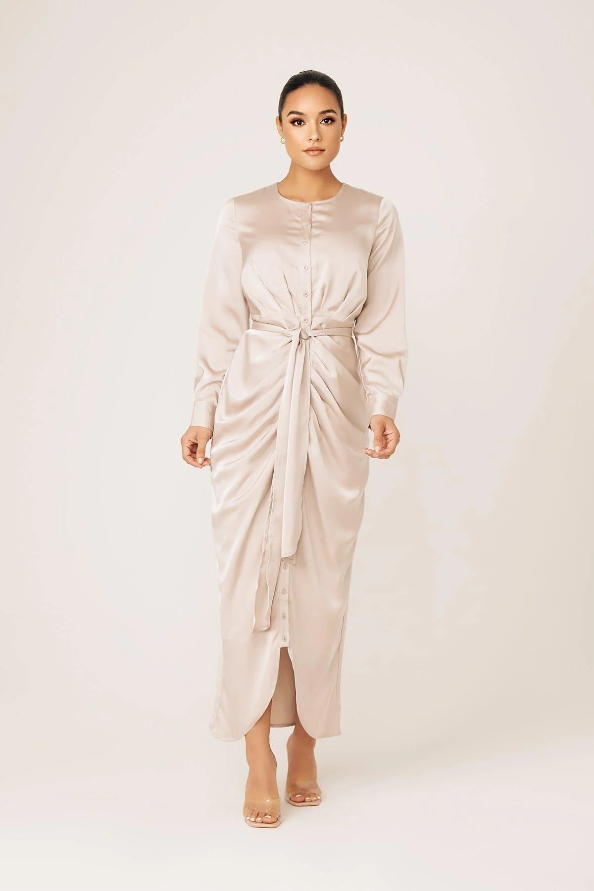Thalia Ruched Tie Maxi Dress- Sahara - Image 15