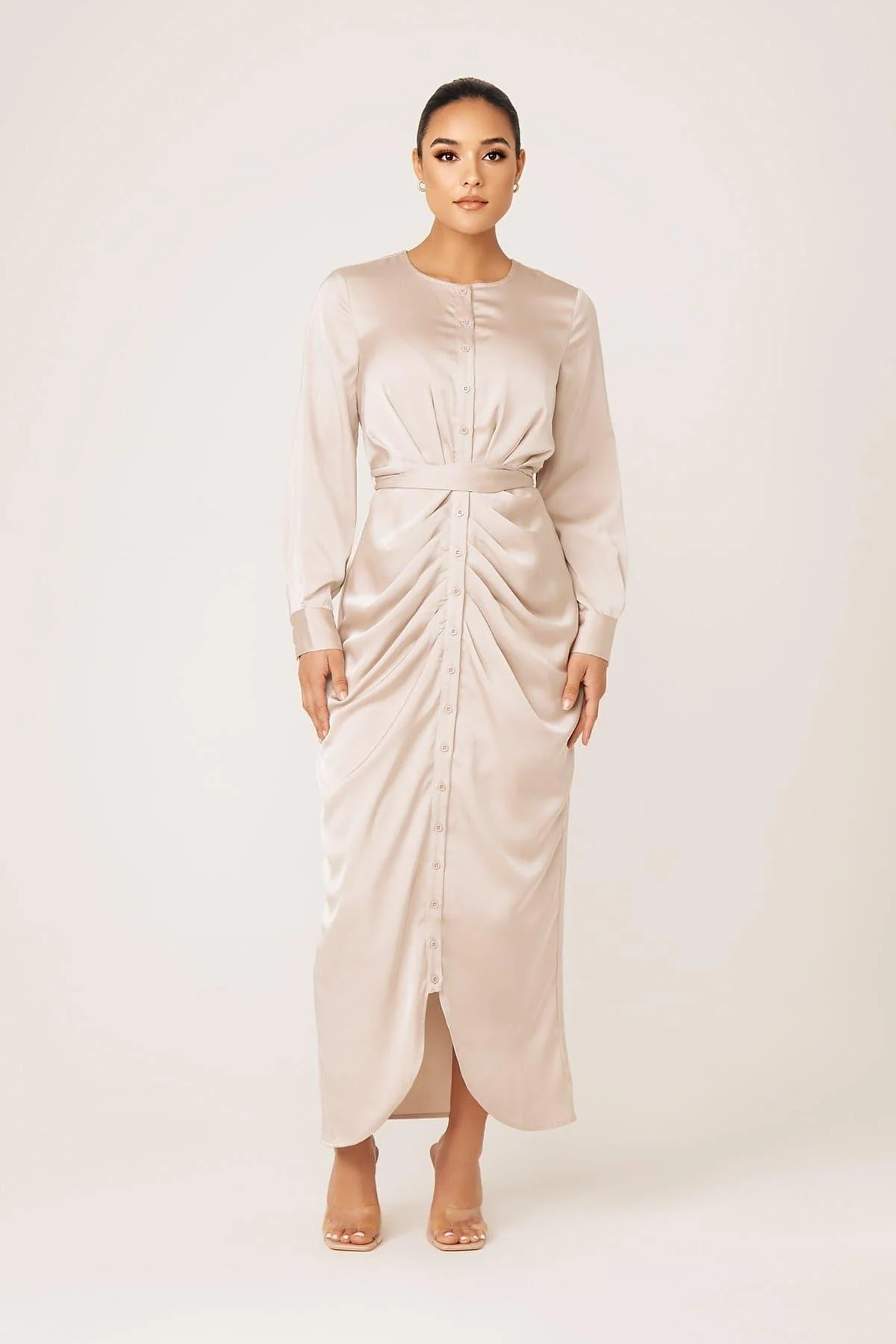 Thalia Ruched Tie Maxi Dress- Sahara - Image 18
